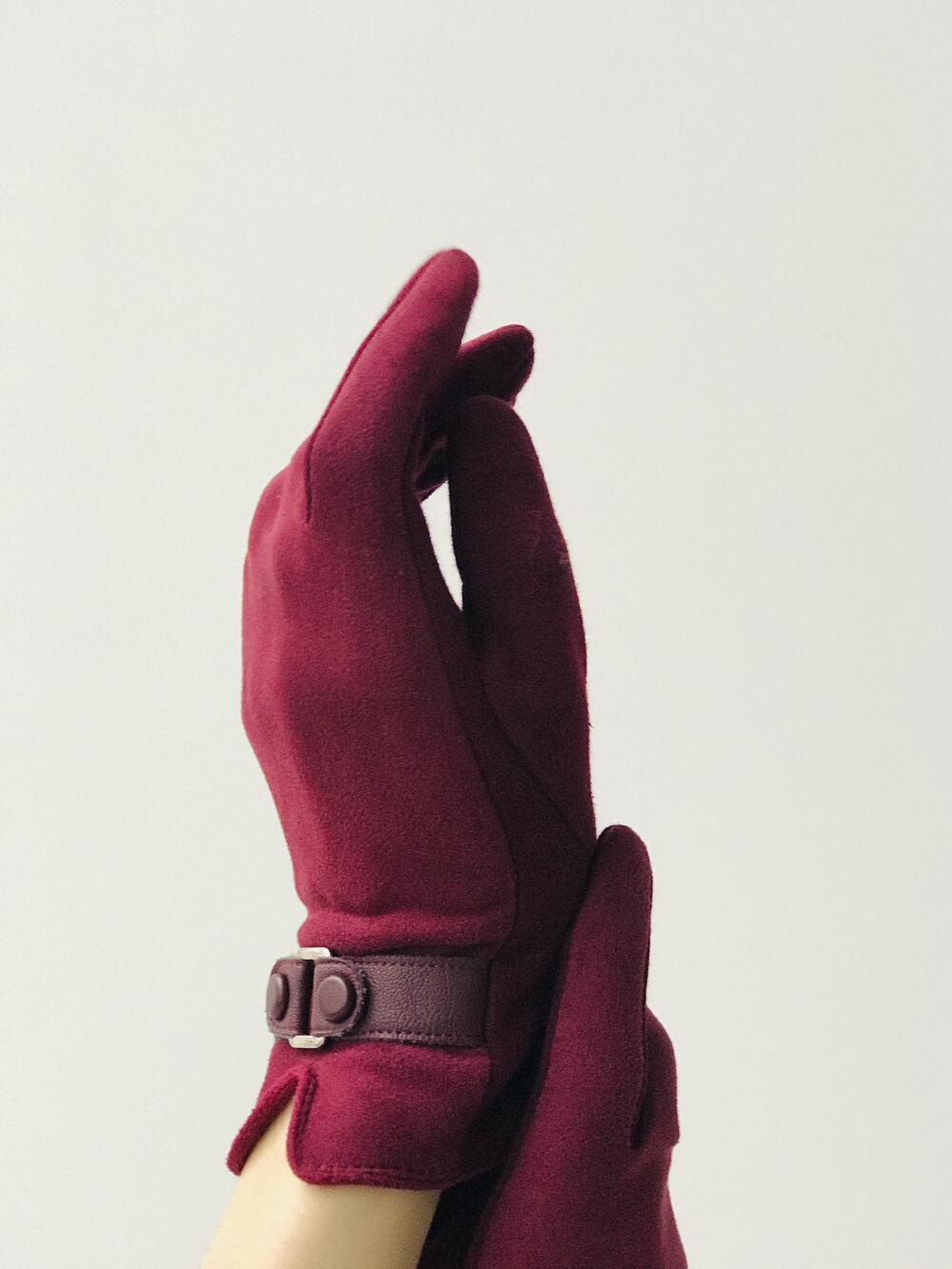 Рукавички екозамша текстиль на плюші марсала