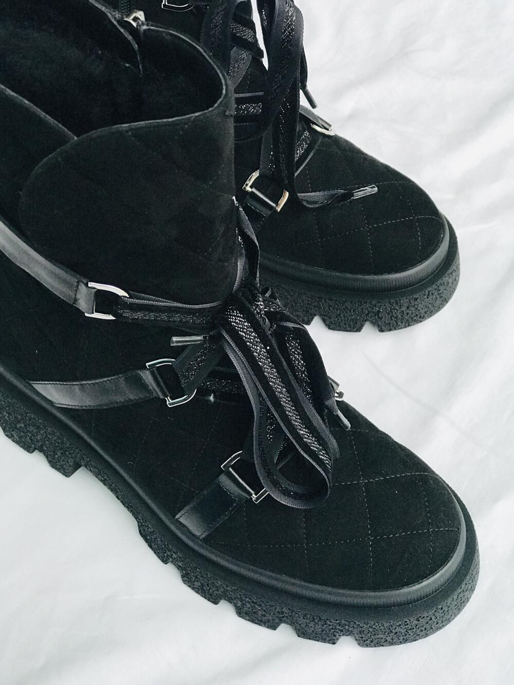 Черевики LF 8109 натуральна велюрова замша вовна зима чорний, 40