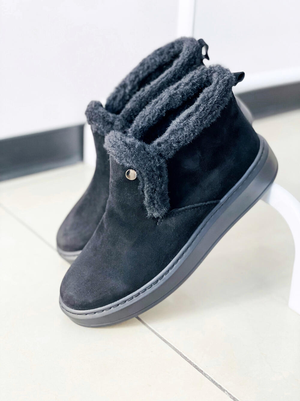 Черевики LJ 8253-2 натуральний шкіряний велюр з опушкою зима чорний, 41