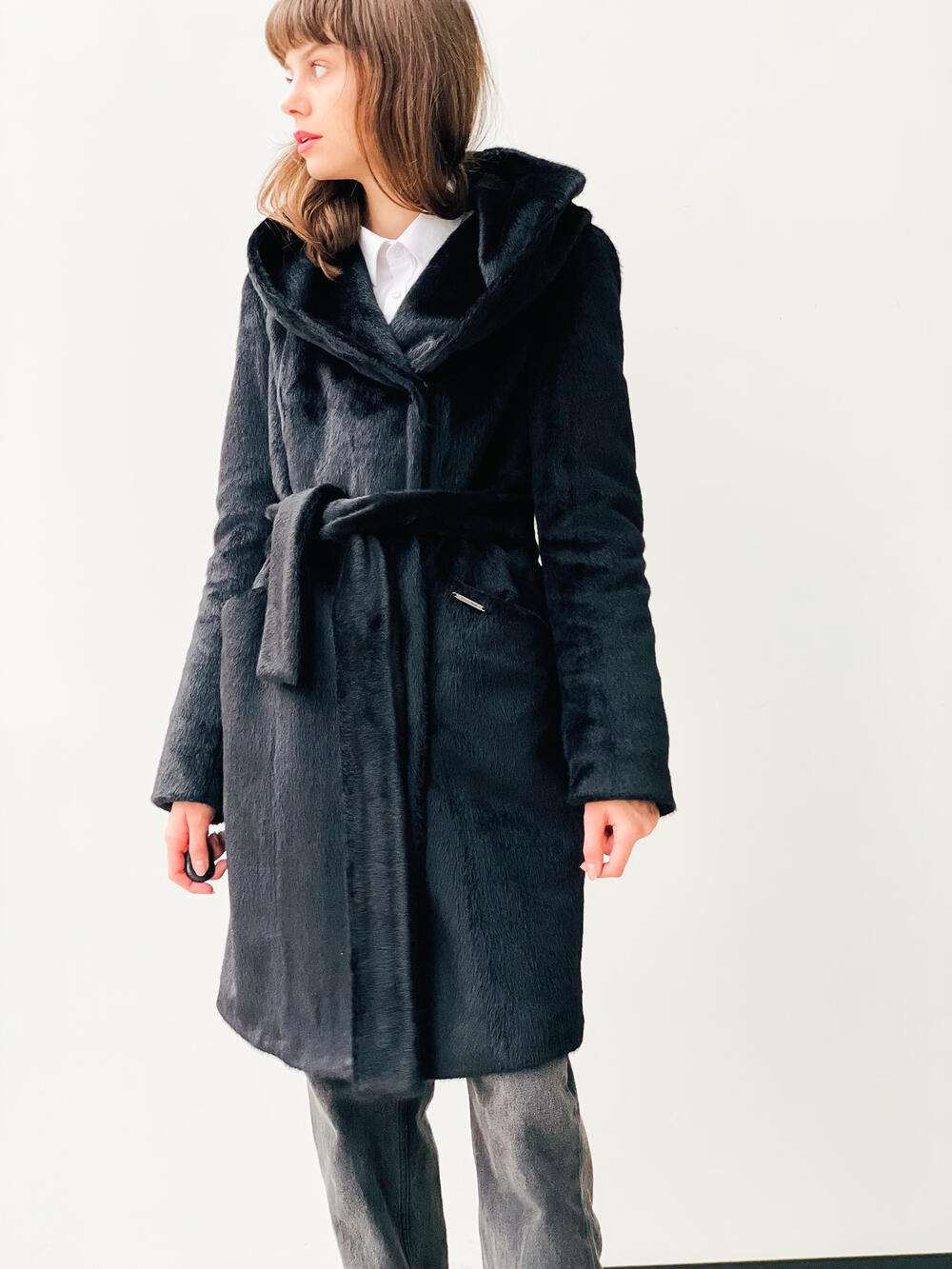 Шуба QE VB M-211 екохутро під норку чорний, 50