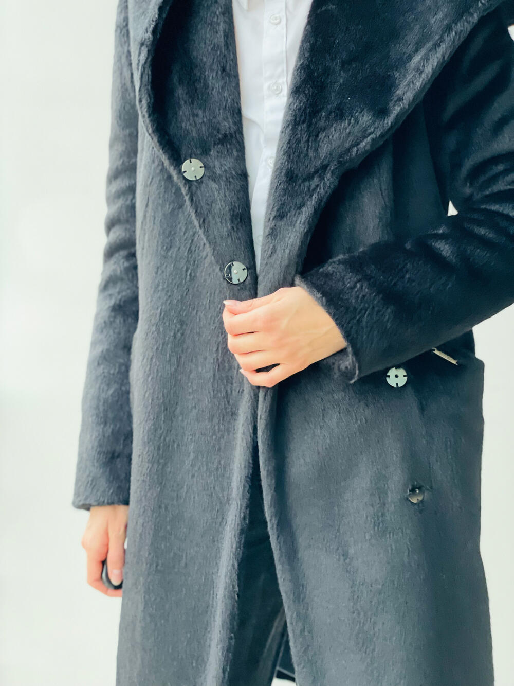 Шуба QE VB M-211 екохутро під норку чорний, 50