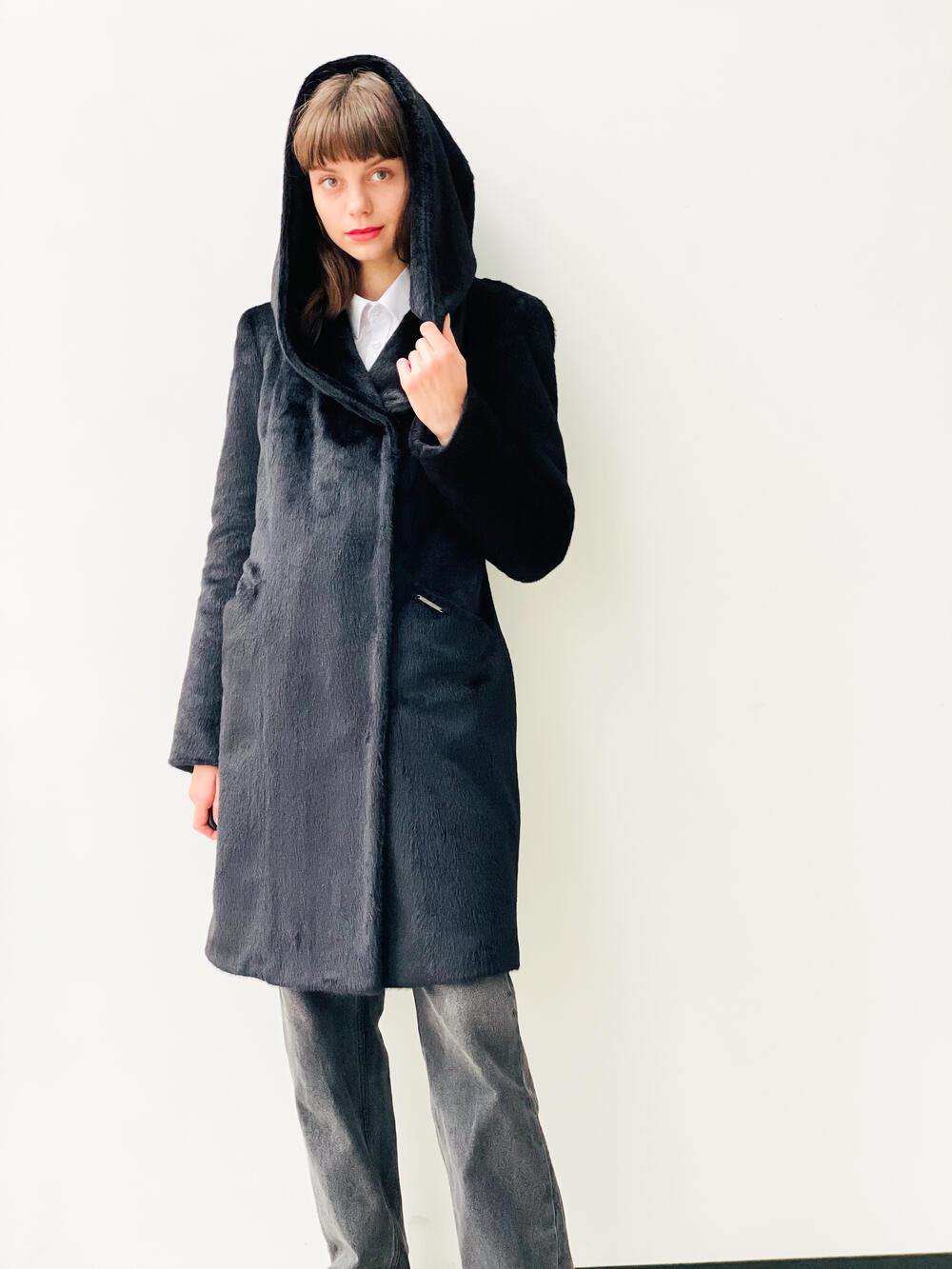 Шуба QE VB M-211 екохутро під норку чорний, 50