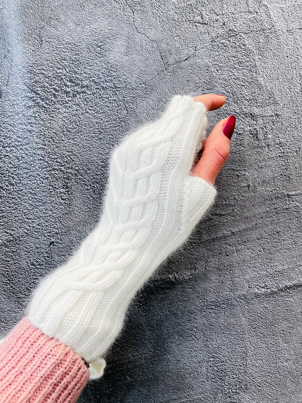 Рукавички-мітенки Malisa Гарсія в'язані білий