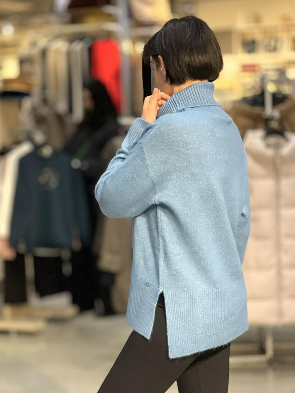 Светр LM L03042 S-HEBE подовжений розрізами морський, L