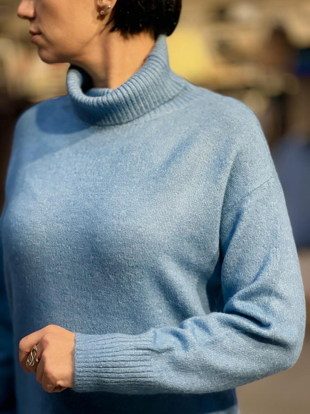 Светр LM L03042 S-HEBE подовжений розрізами морський, L