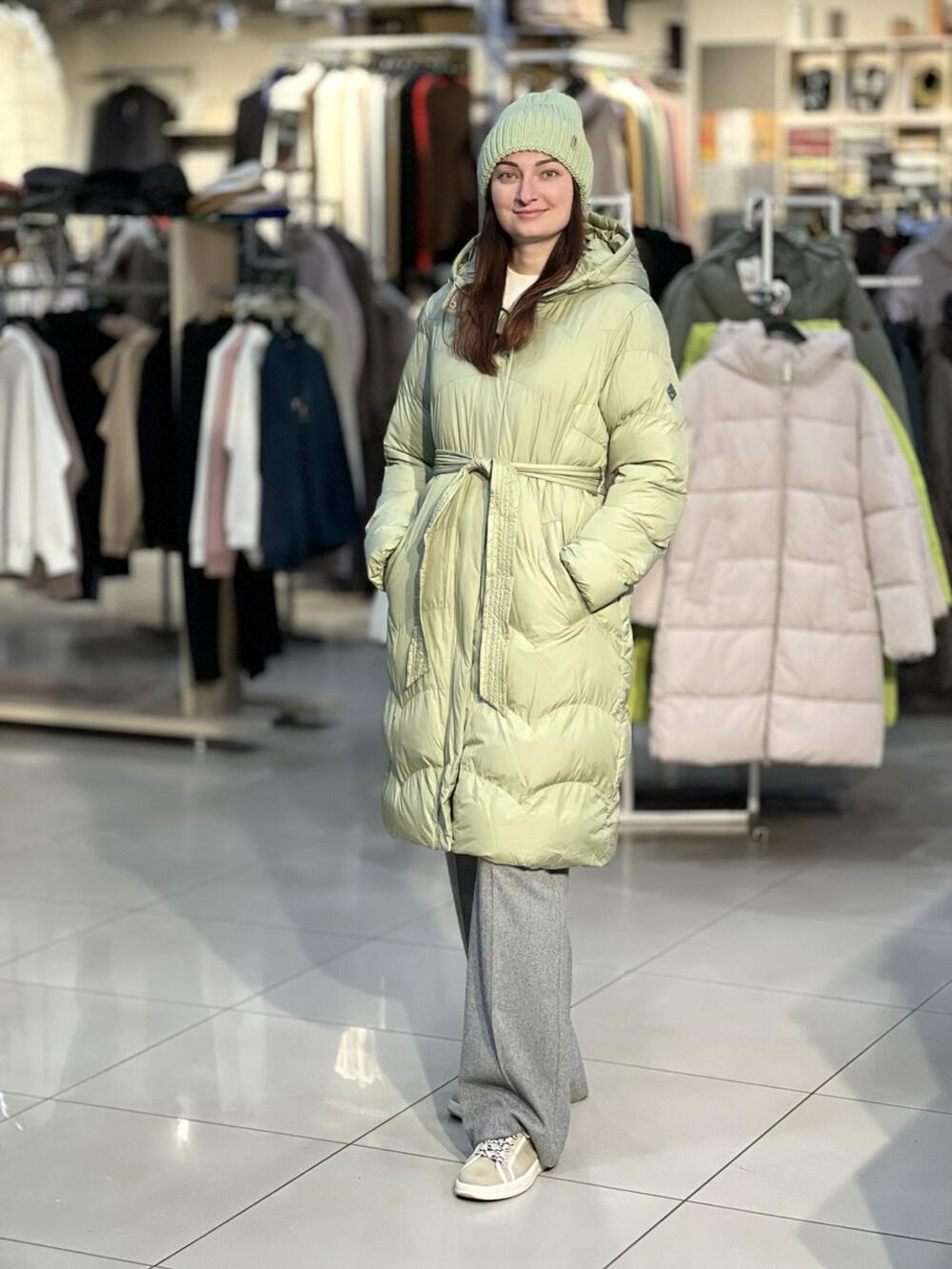 Пальто LJ L22188 J-ADIE стьобане св.оливка, L