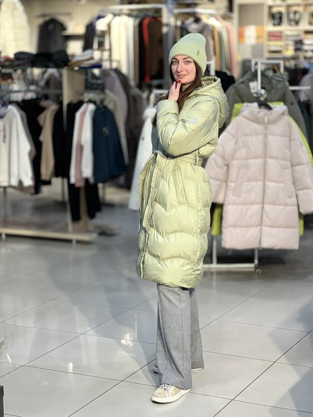 Пальто LJ L22188 J-ADIE стьобане св.оливка, L