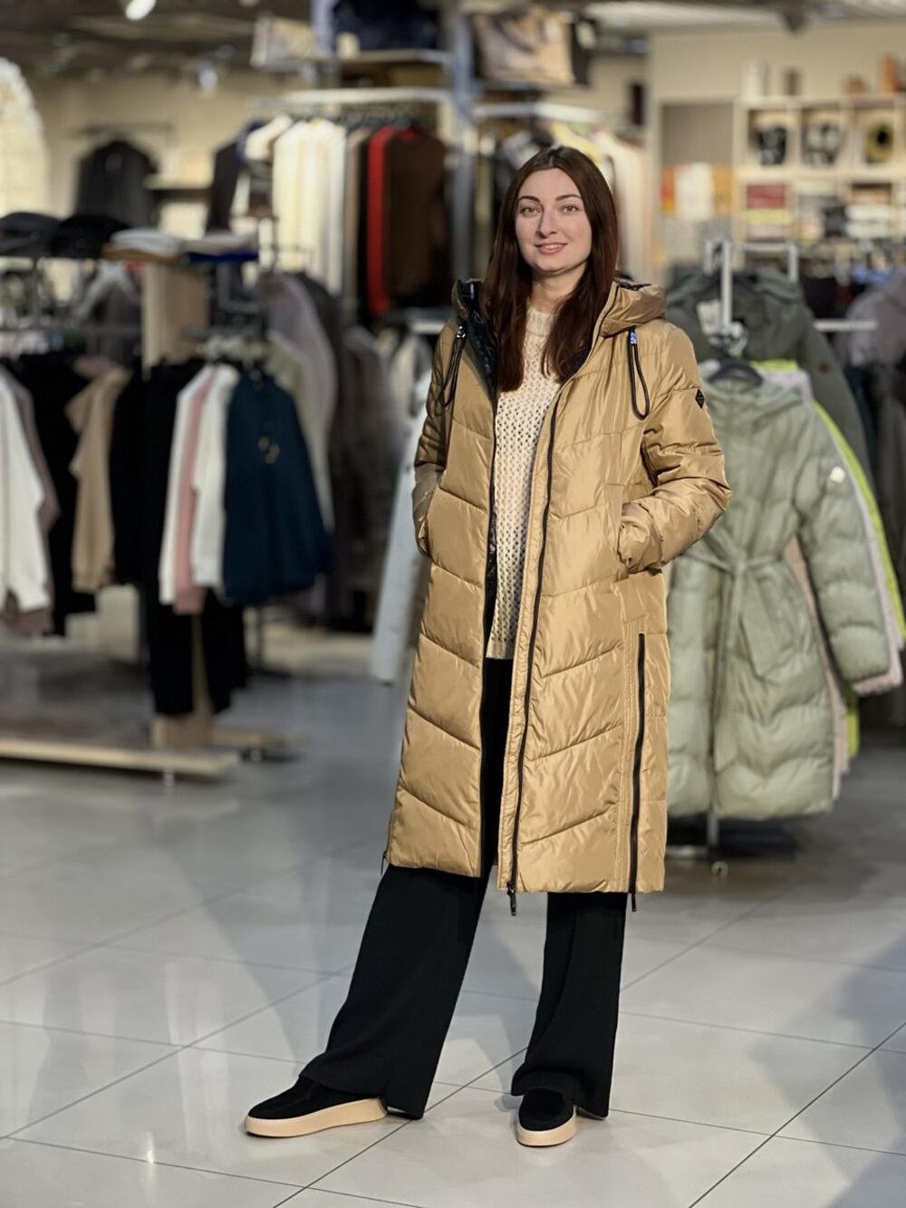 Пальто LM J-MONACO довге стьобане з капюшоном пісок, S