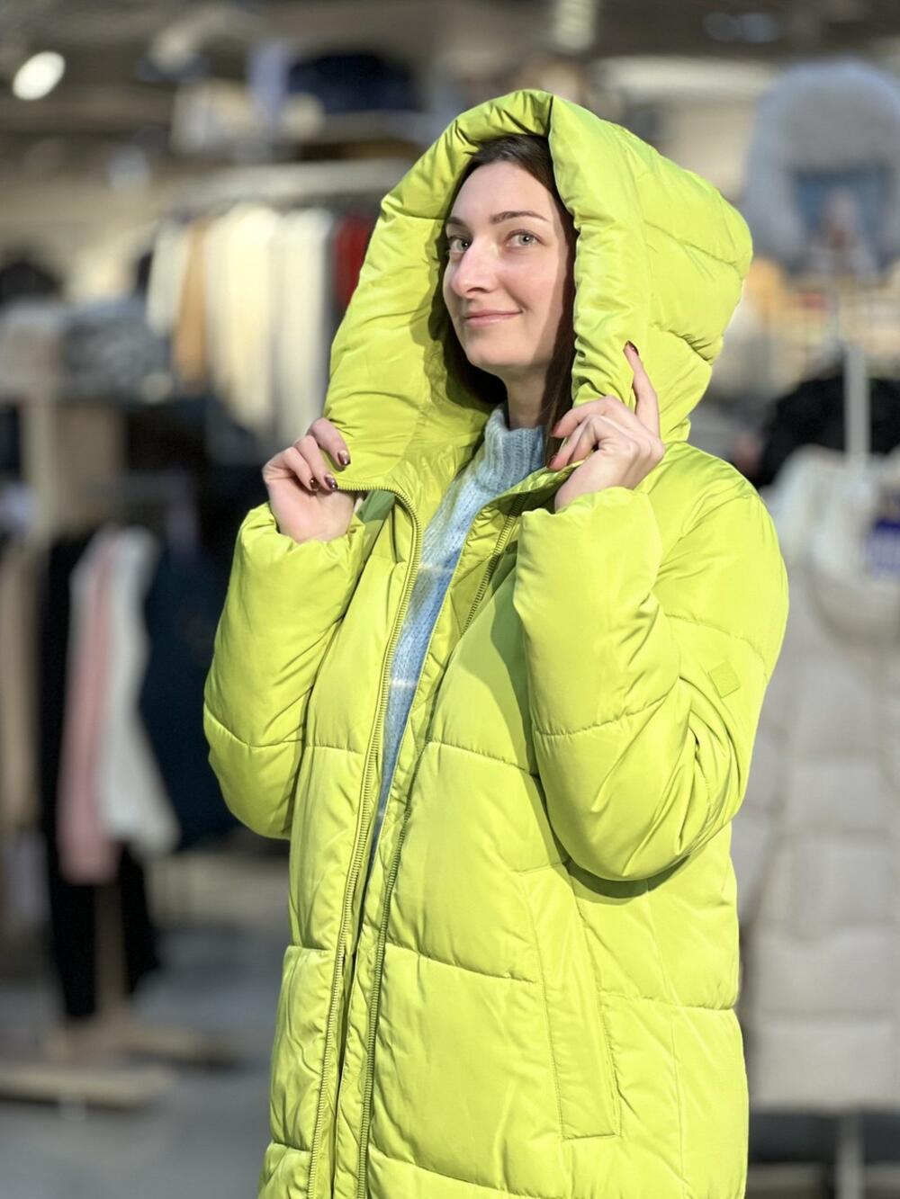 Пальто-пуховик LJ L22287 J-OLI стьобане подовжене зима лайм, L