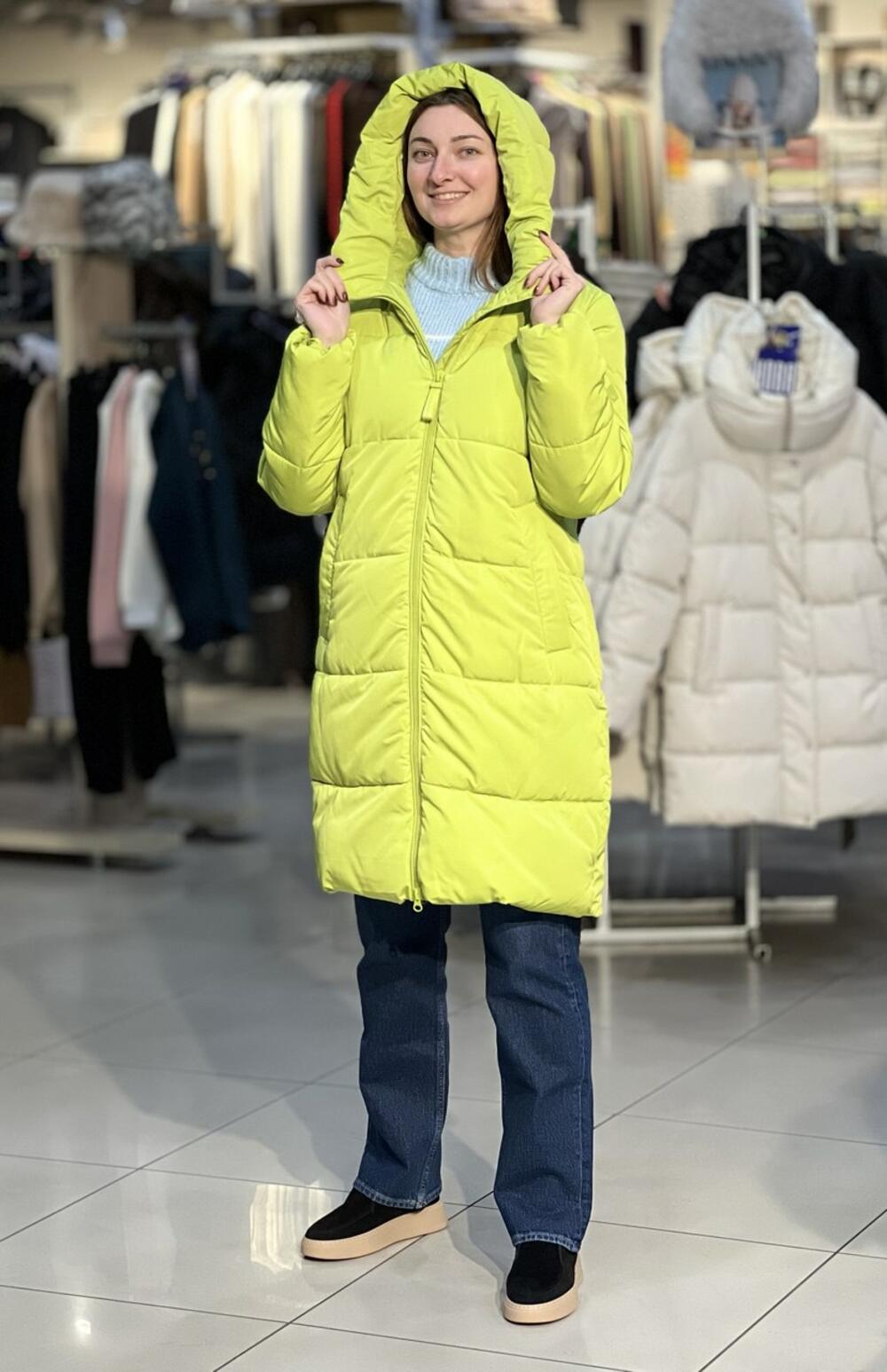 Пальто-пуховик LJ L22287 J-OLI стьобане подовжене зима лайм, L