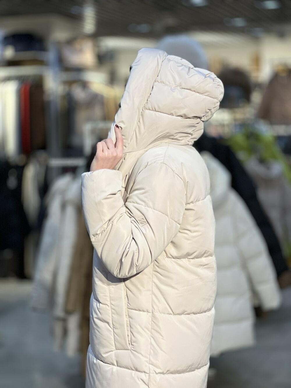 Пальто-пуховик LJ L22287 J-OLI стьобане подовжене зима молочний, XL