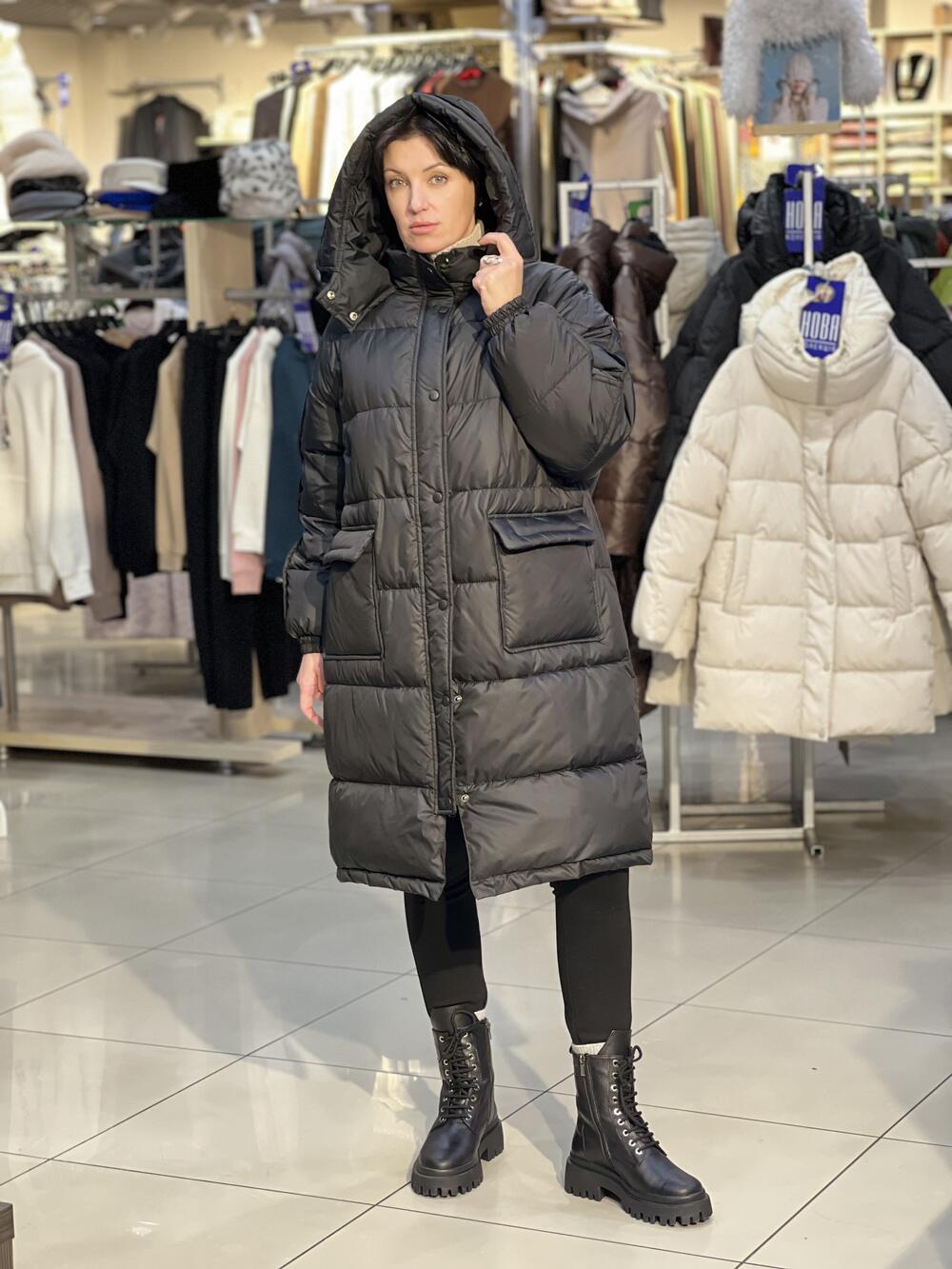 Пальто-пуховик LG 202 2839 довге зима чорний, S