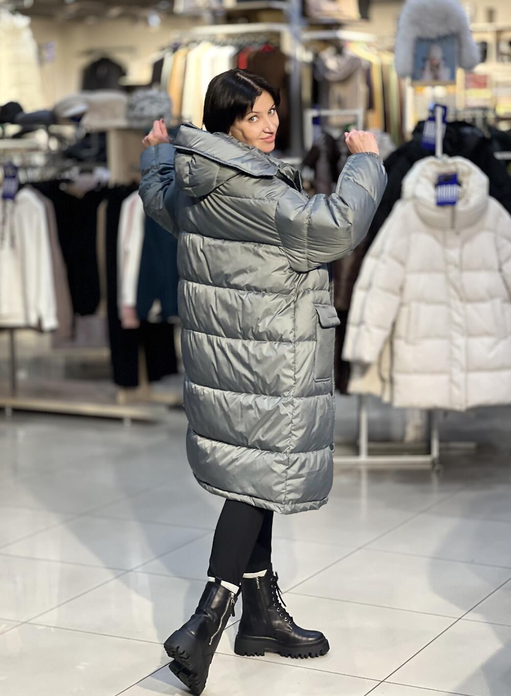 Пальто-пуховик LG 202 2839 довге зима сіро-зелений, M