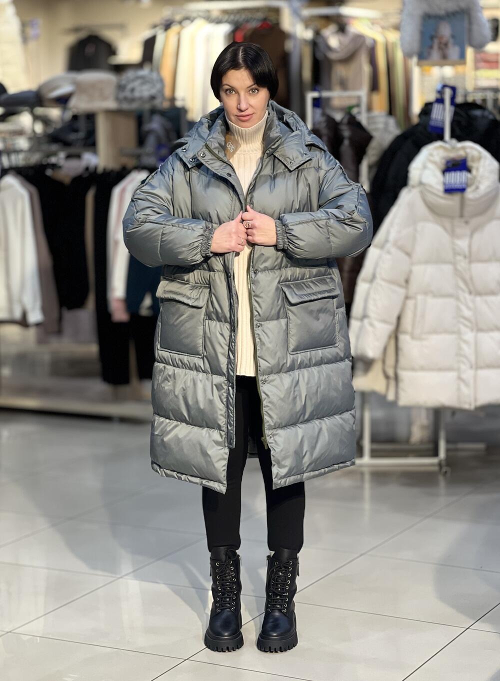 Пальто-пуховик LG 202 2839 довге зима сіро-зелений, M