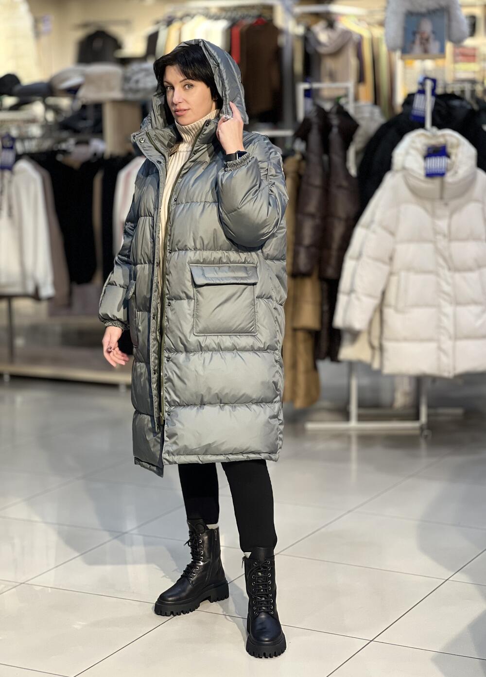 Пальто-пуховик LG 202 2839 довге зима сіро-зелений, M