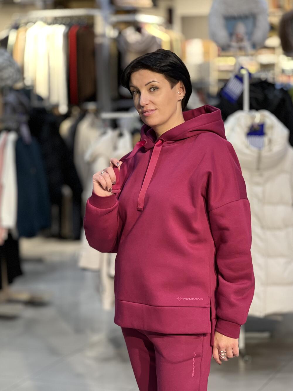 Світшот B-VENA трикотаж на футері з капюшоном ягідний, XL