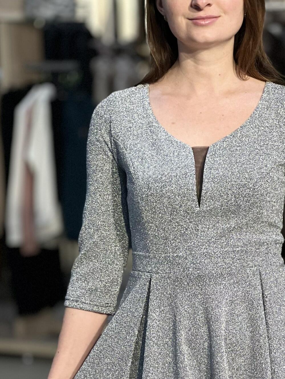 Сукня вечірня LG 731 трикотаж блиск срібний, 48