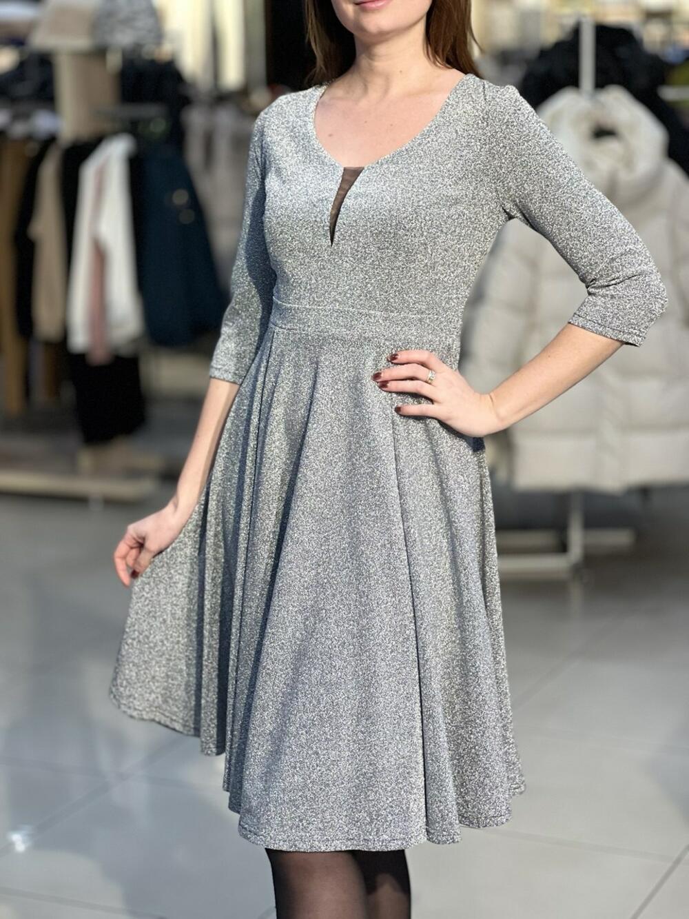 Сукня вечірня LG 731 трикотаж блиск срібний, 48