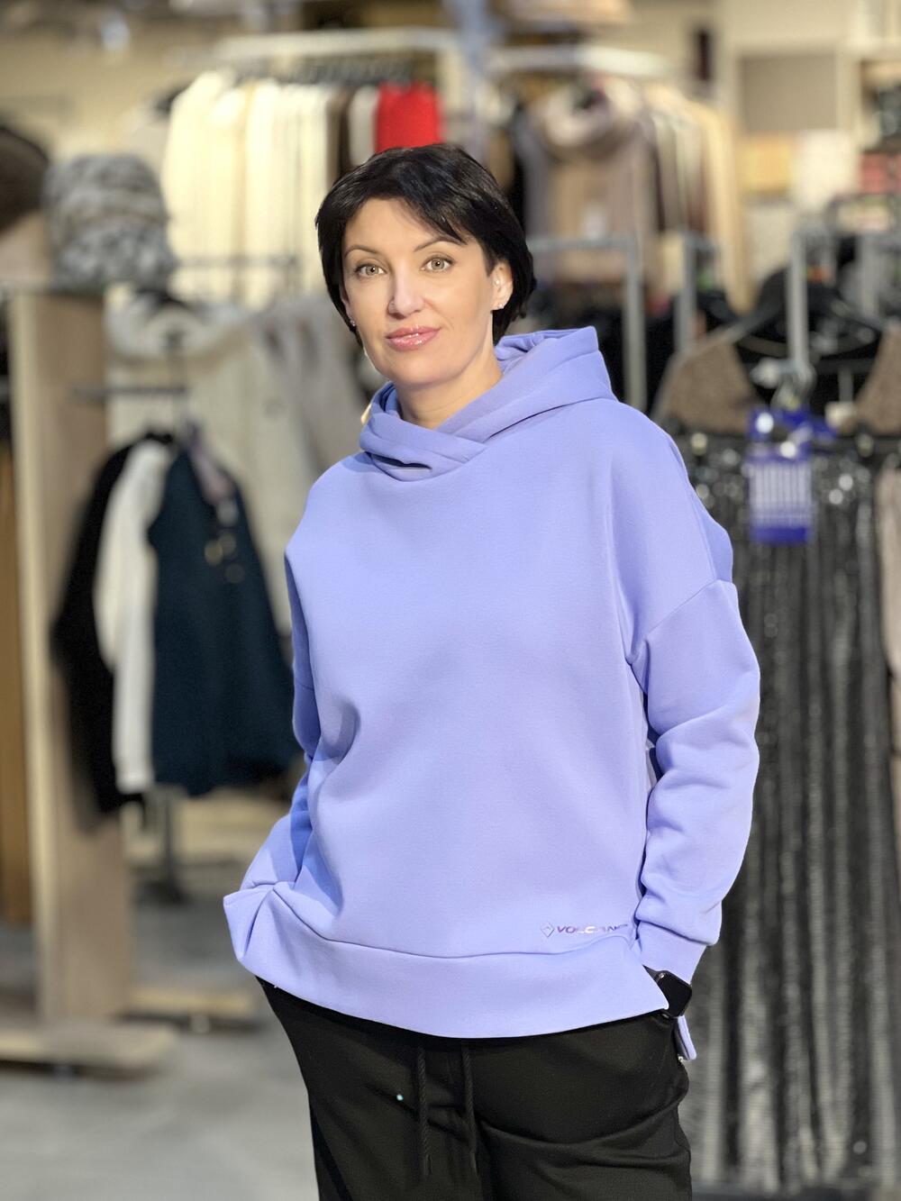 Світшот B-VENA трикотаж на футері з капюшоном бузковий, XL