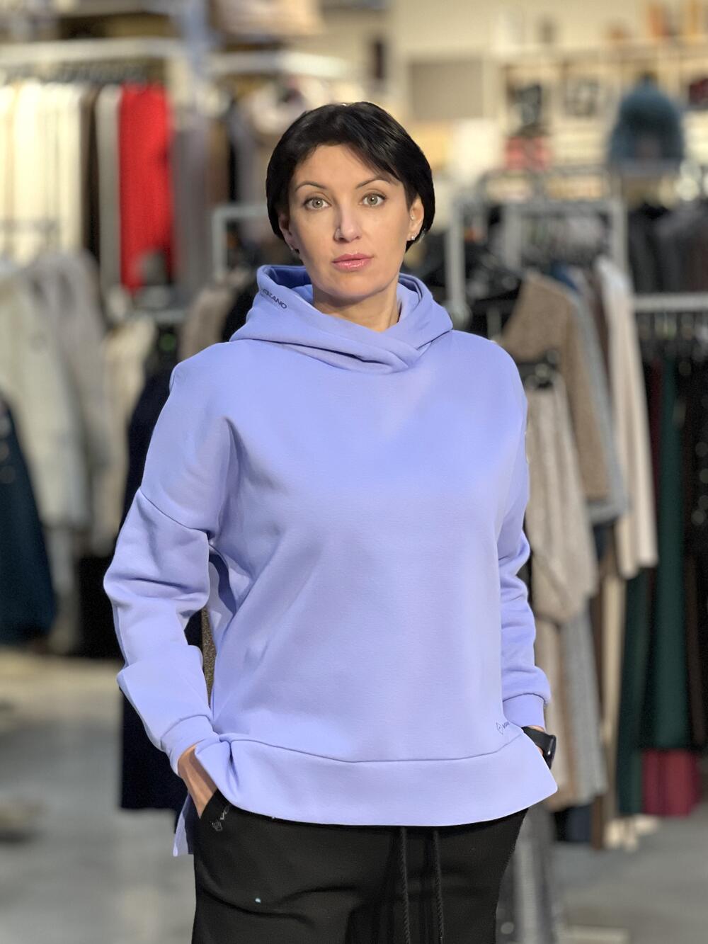 Світшот B-VENA трикотаж на футері з капюшоном бузковий, XL