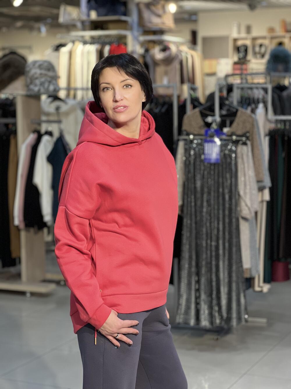 Світшот B-SIGI з капюшоном на футері малиновий, XS