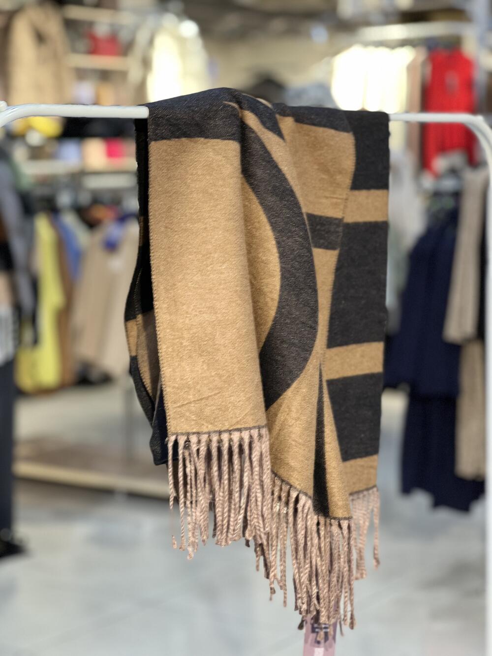 Палантин БРЕНДА кашемір тонкий чорно-бежевий