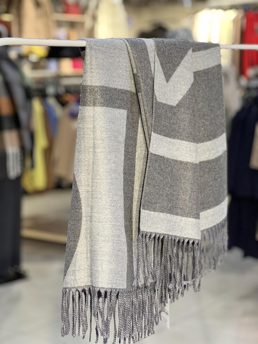 Палантин БРЕНДА кашемір тонкий сірий/т.сірий