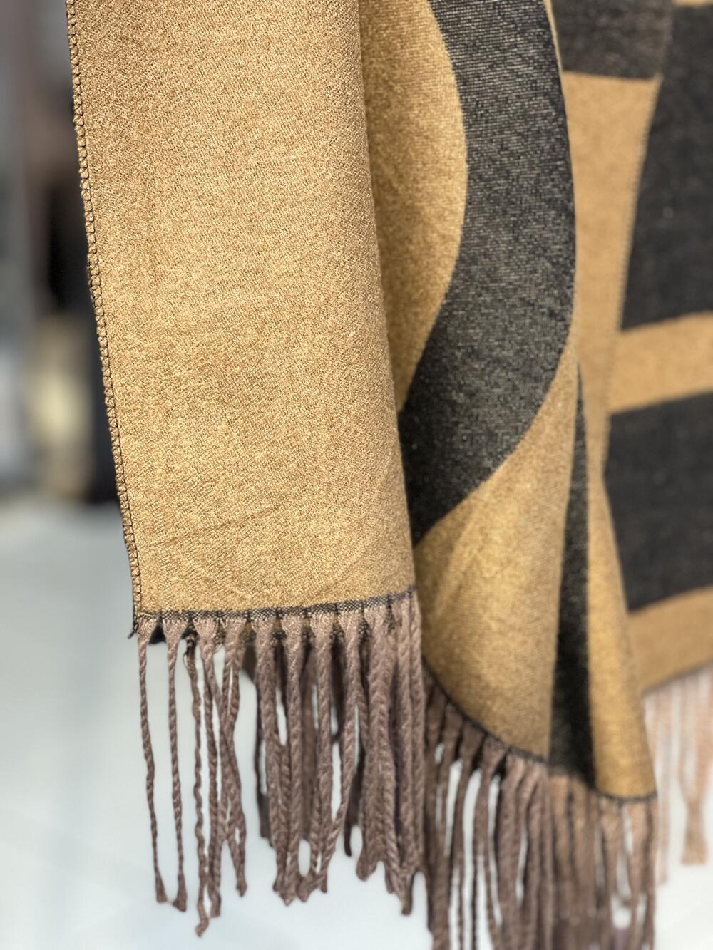 Палантин БРЕНДА кашемір тонкий чорно-бежевий