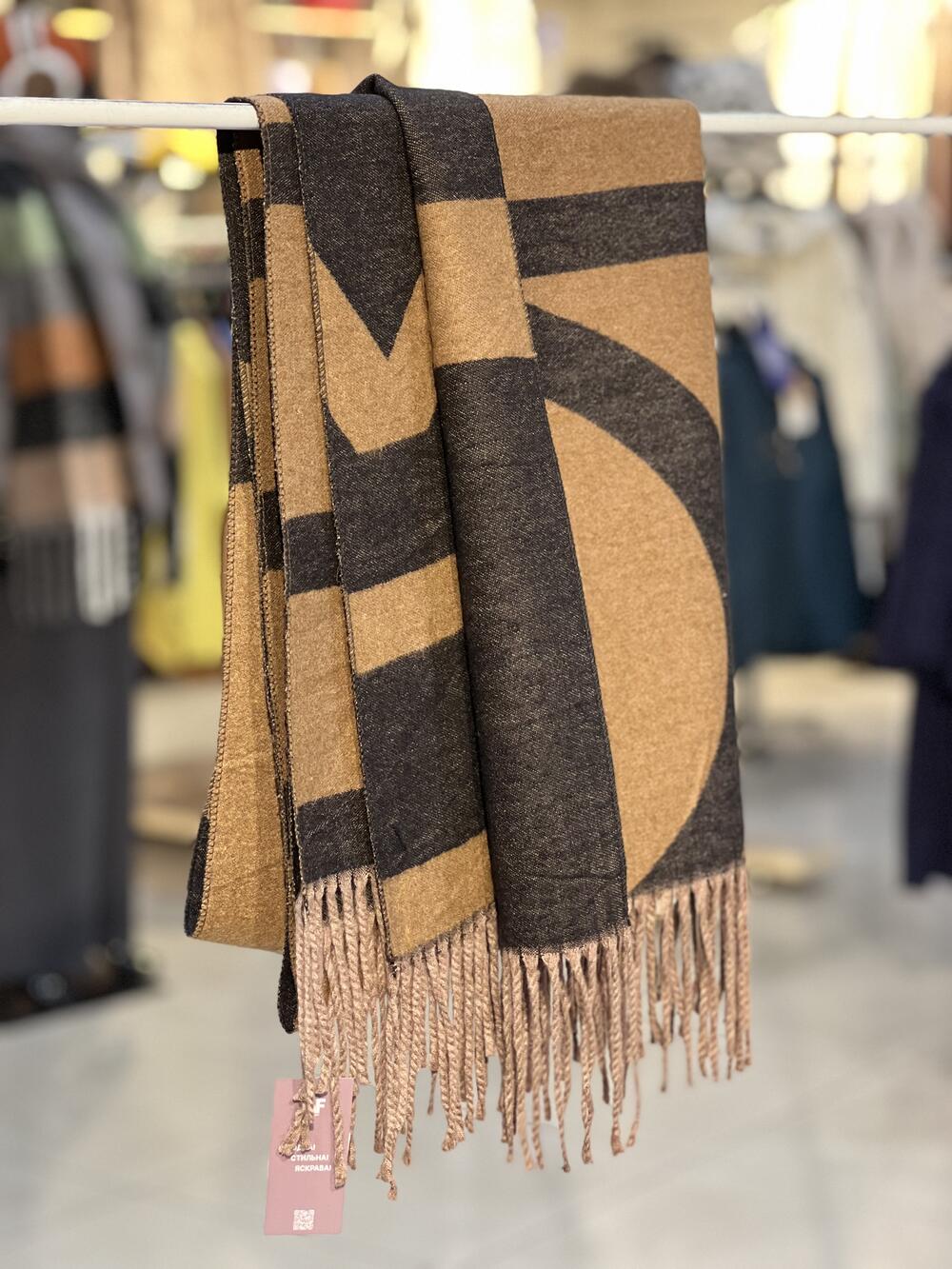 Палантин БРЕНДА кашемір тонкий чорно-бежевий