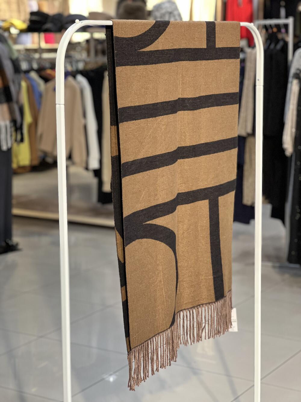 Палантин БРЕНДА кашемір тонкий чорно-бежевий