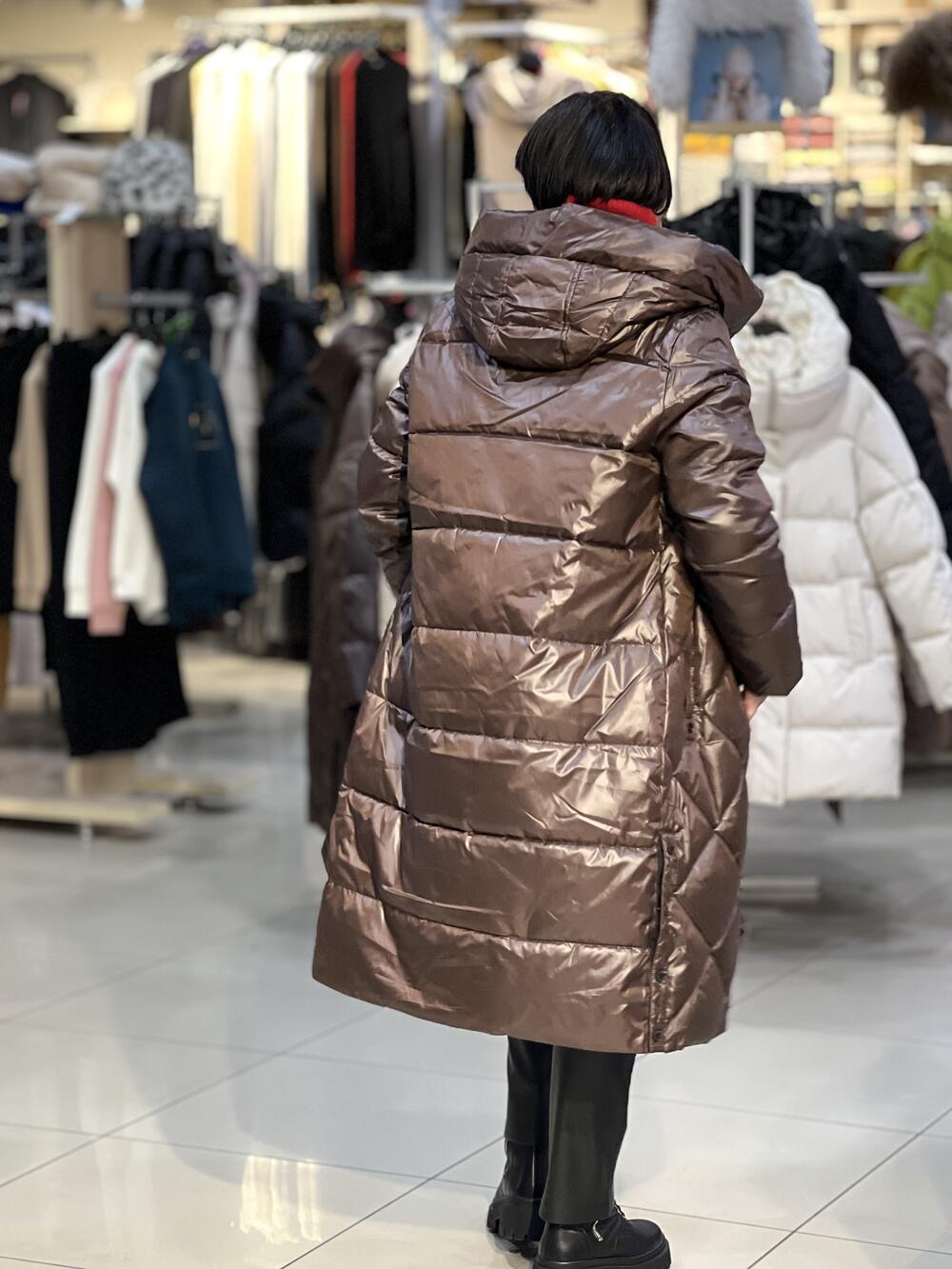 Пальто LM J-FIORDA зима довге з капюшоном шоколад, L