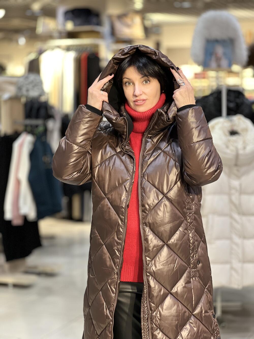 Пальто LM J-FIORDA зима довге з капюшоном шоколад, L