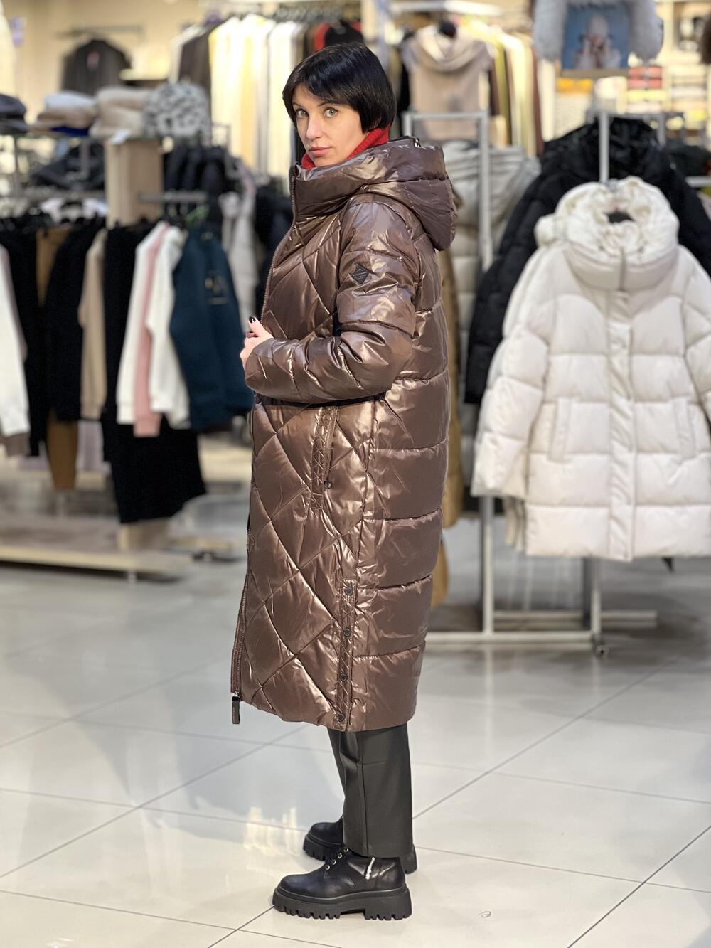 Пальто LM J-FIORDA зима довге з капюшоном шоколад, L