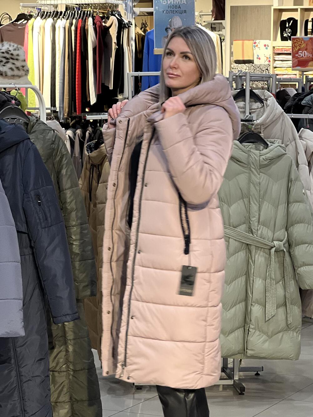 Пальто QE 193 VB стьобане зима рожева орхідея, 44