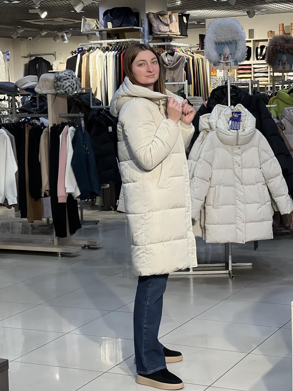 Пальто LF L22367 J-SKADI стьобане довге молочний, L