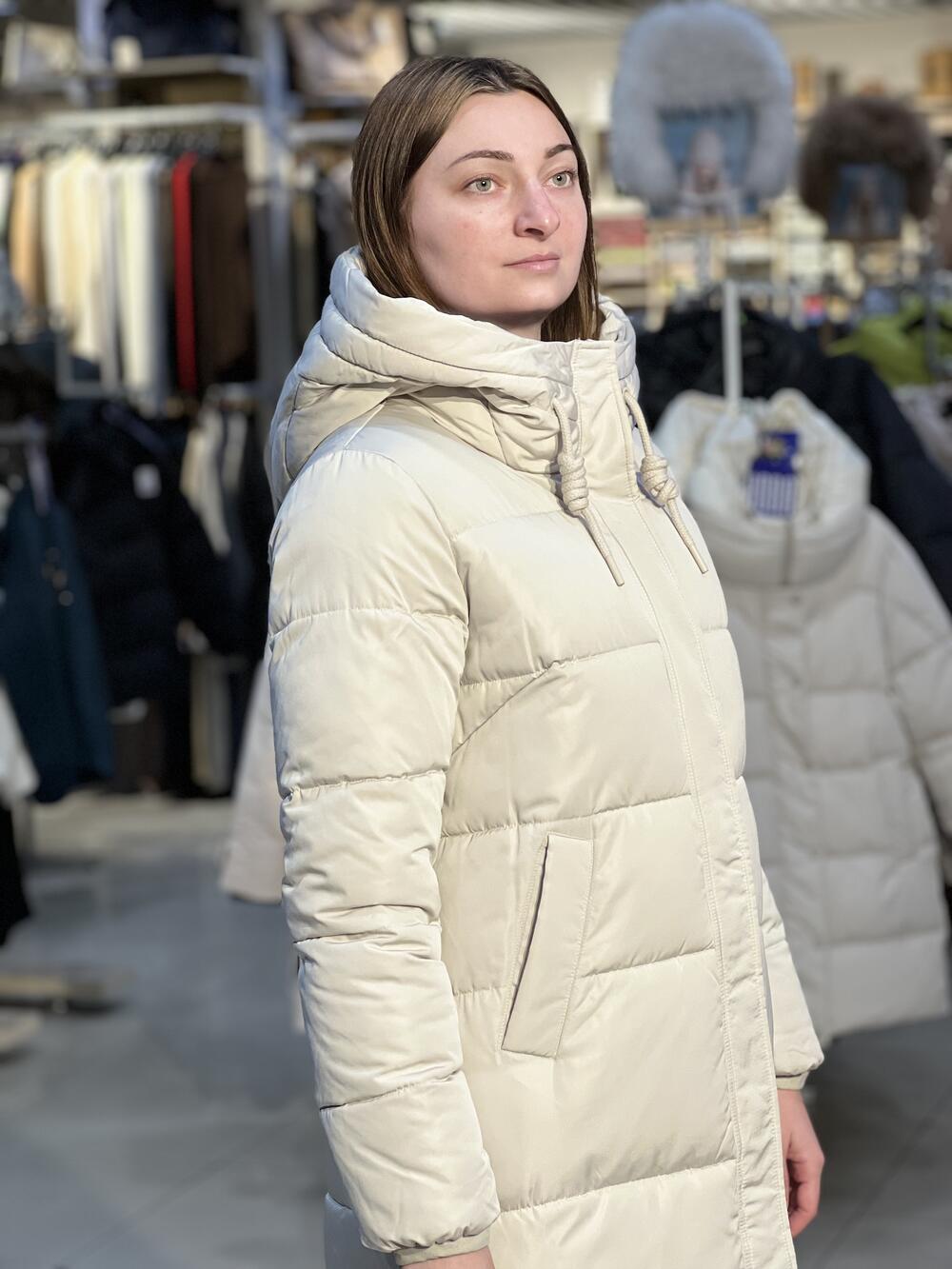 Пальто LF L22367 J-SKADI стьобане довге молочний, L