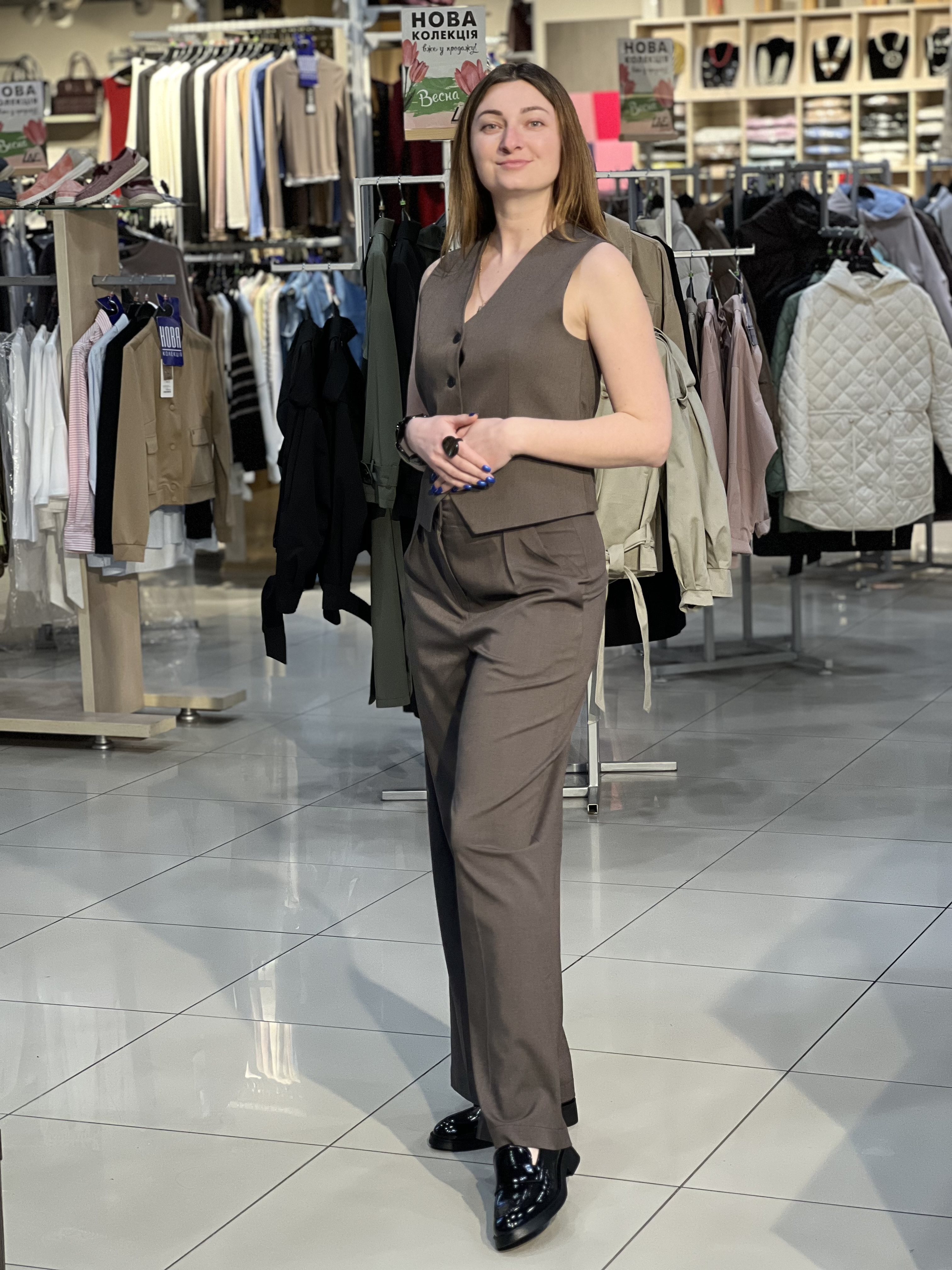 Костюм LO SIM №4 жилет з палаццо шоколад меланж, 40/XS