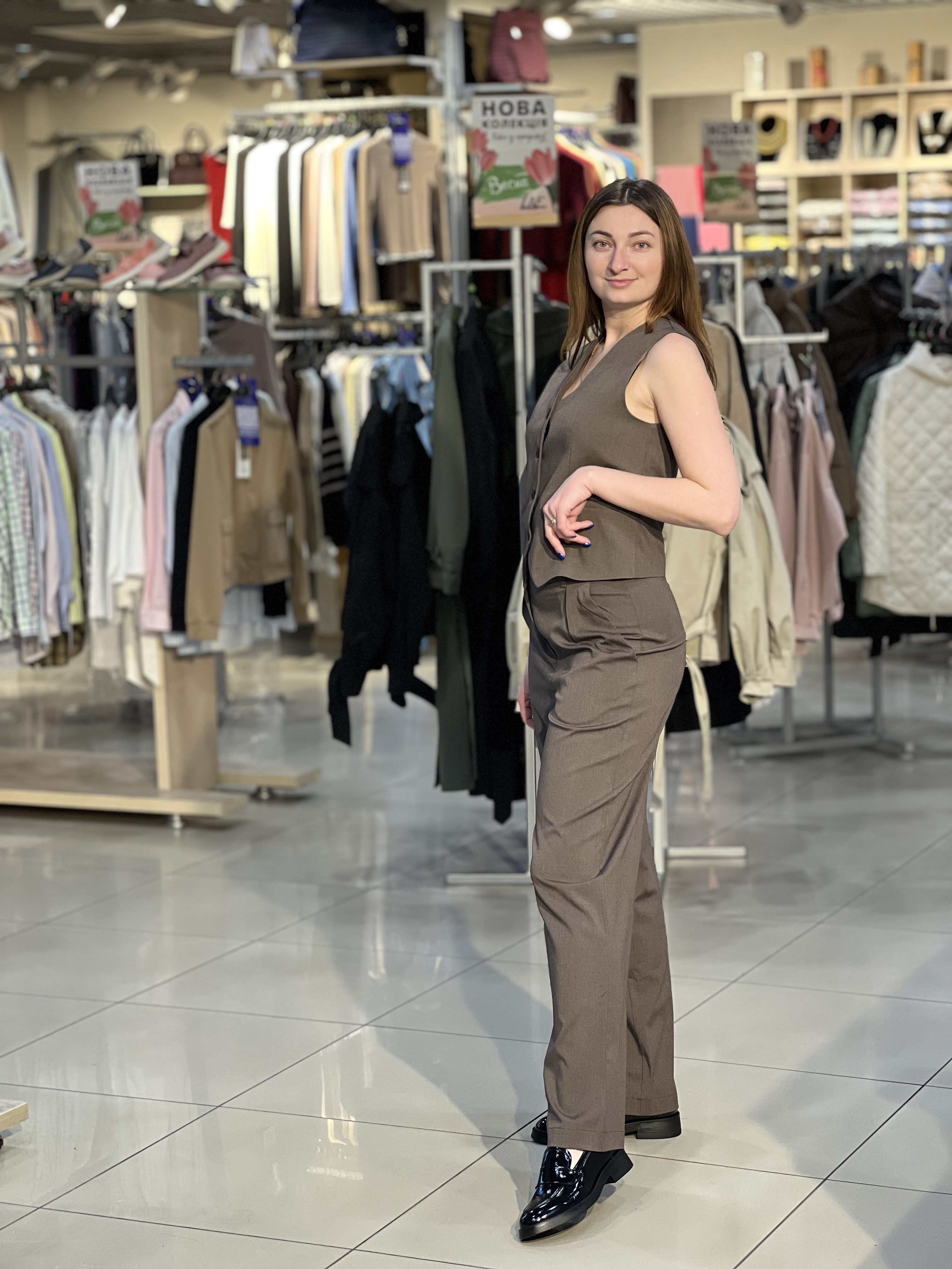 Костюм LO SIM №4 жилет з палаццо шоколад меланж, 40/XS