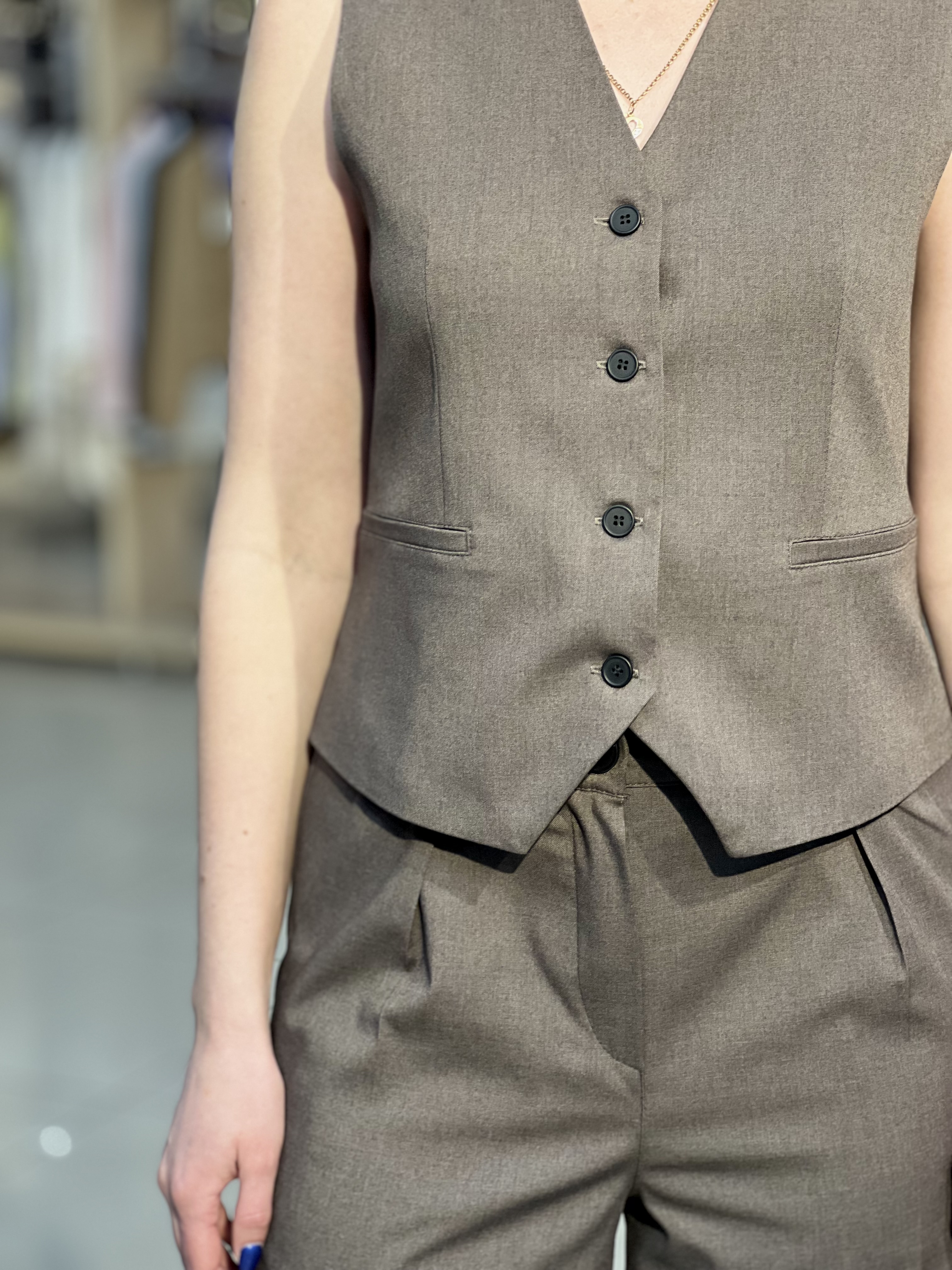 Костюм LO SIM №4 жилет з палаццо шоколад меланж, 40/XS