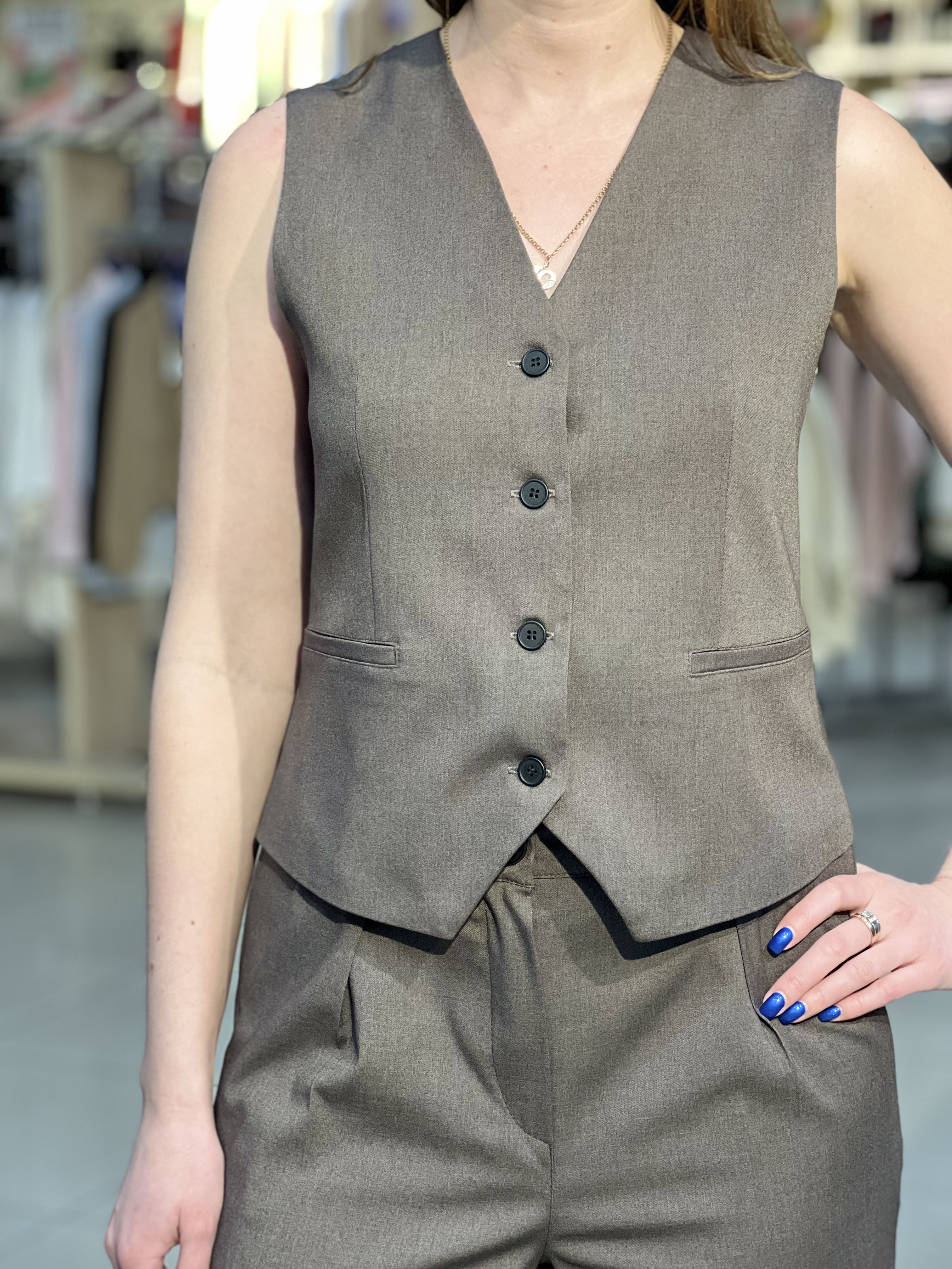 Костюм LO SIM №4 жилет з палаццо шоколад меланж, 40/XS
