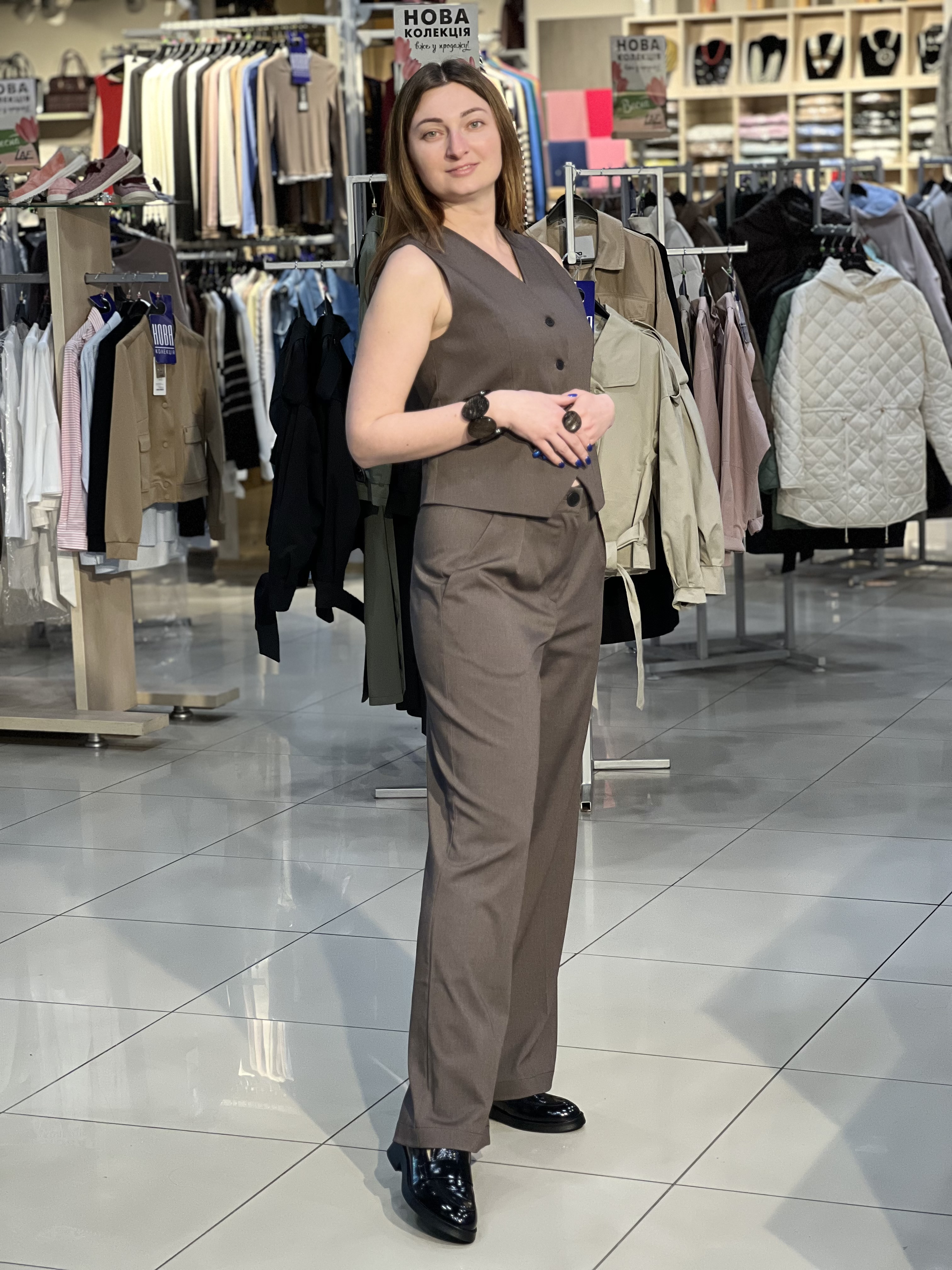 Костюм LO SIM №4 жилет з палаццо шоколад меланж, 40/XS