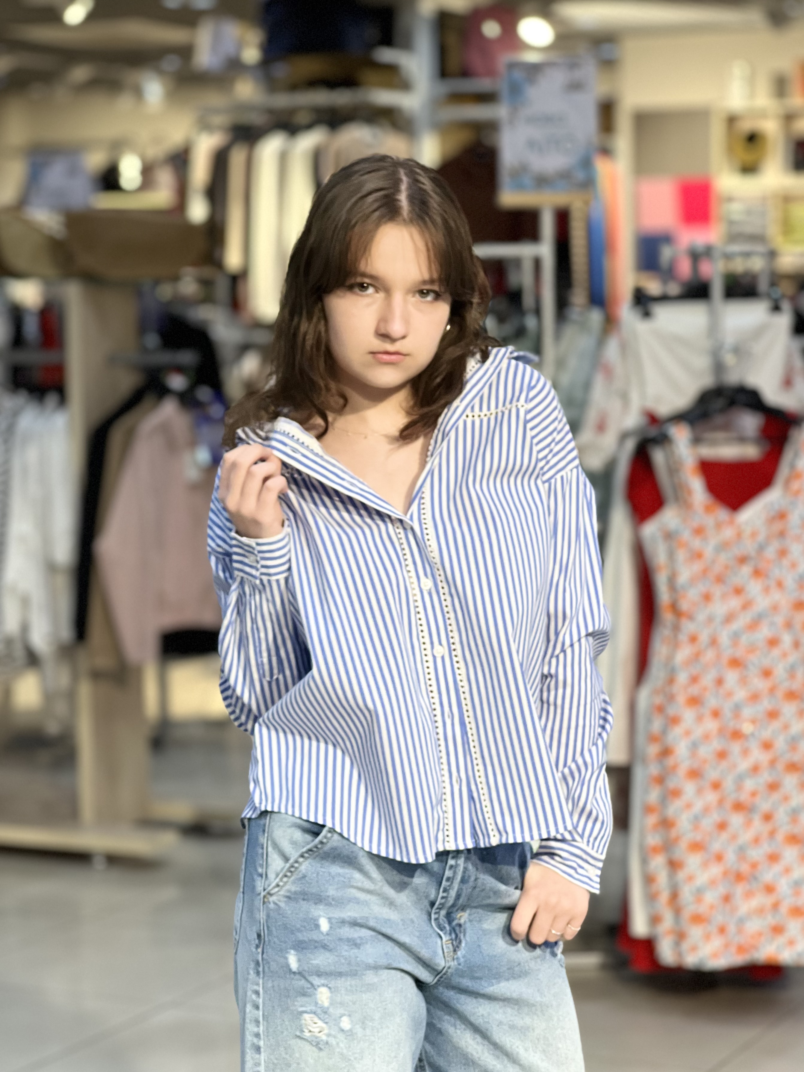 Сорочка LO L09292 K-LAUREL д/р котон мережка синьо-білий, L