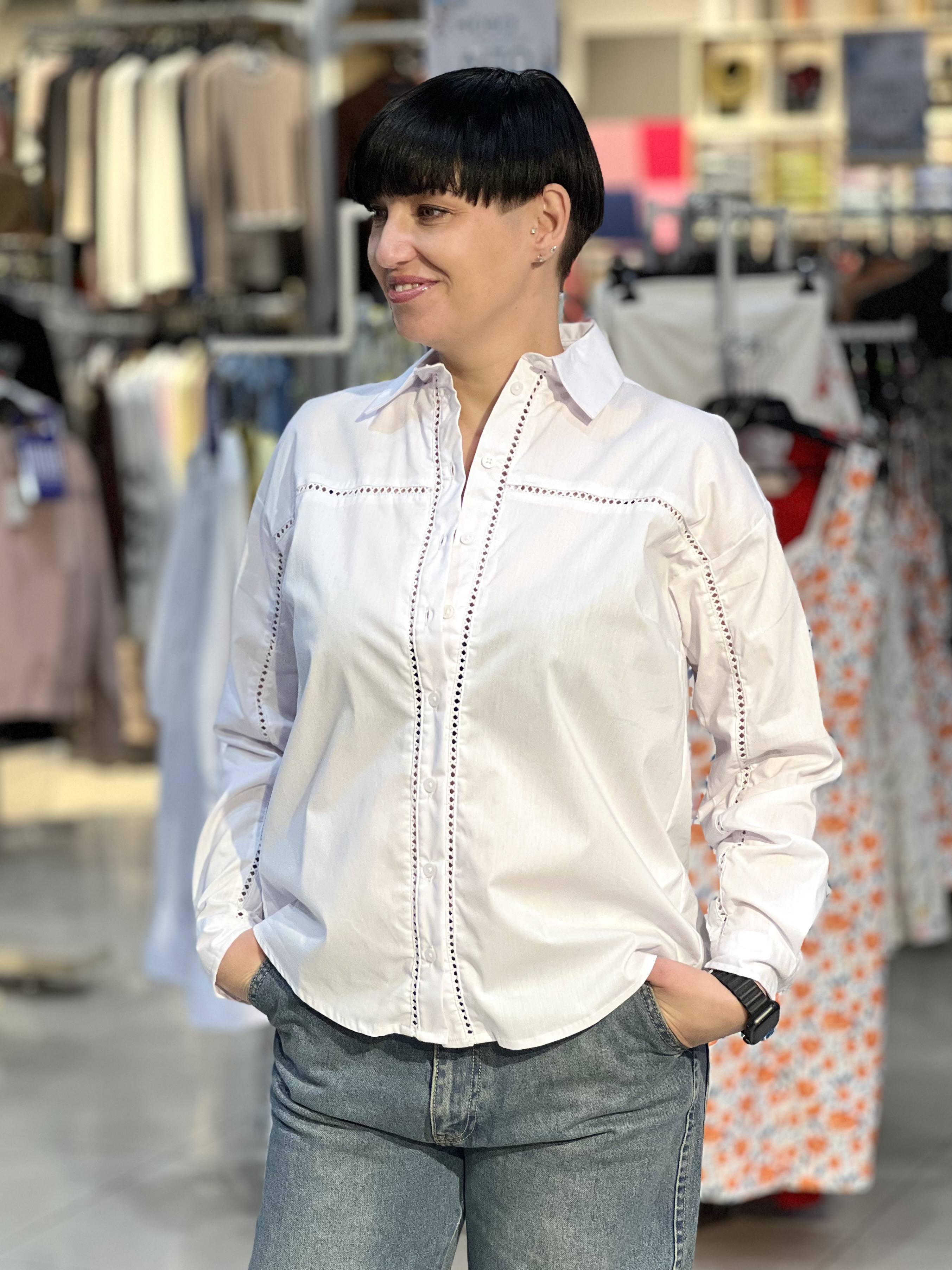 Сорочка LO L09292 K-LAUREL д/р котон мережка білий, XXL