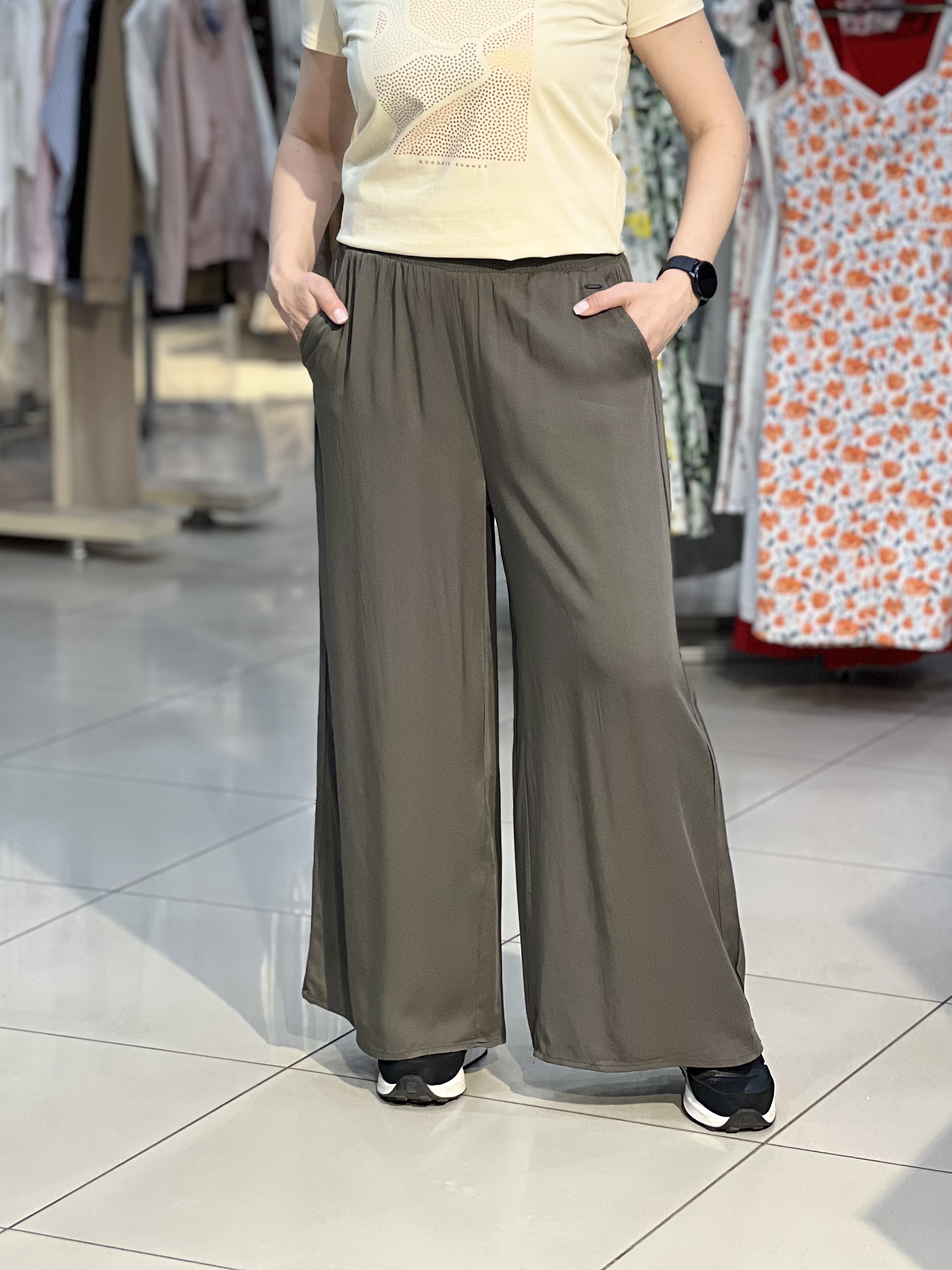 Брюки LO R-AMINA широкі віскоза хакі, XL