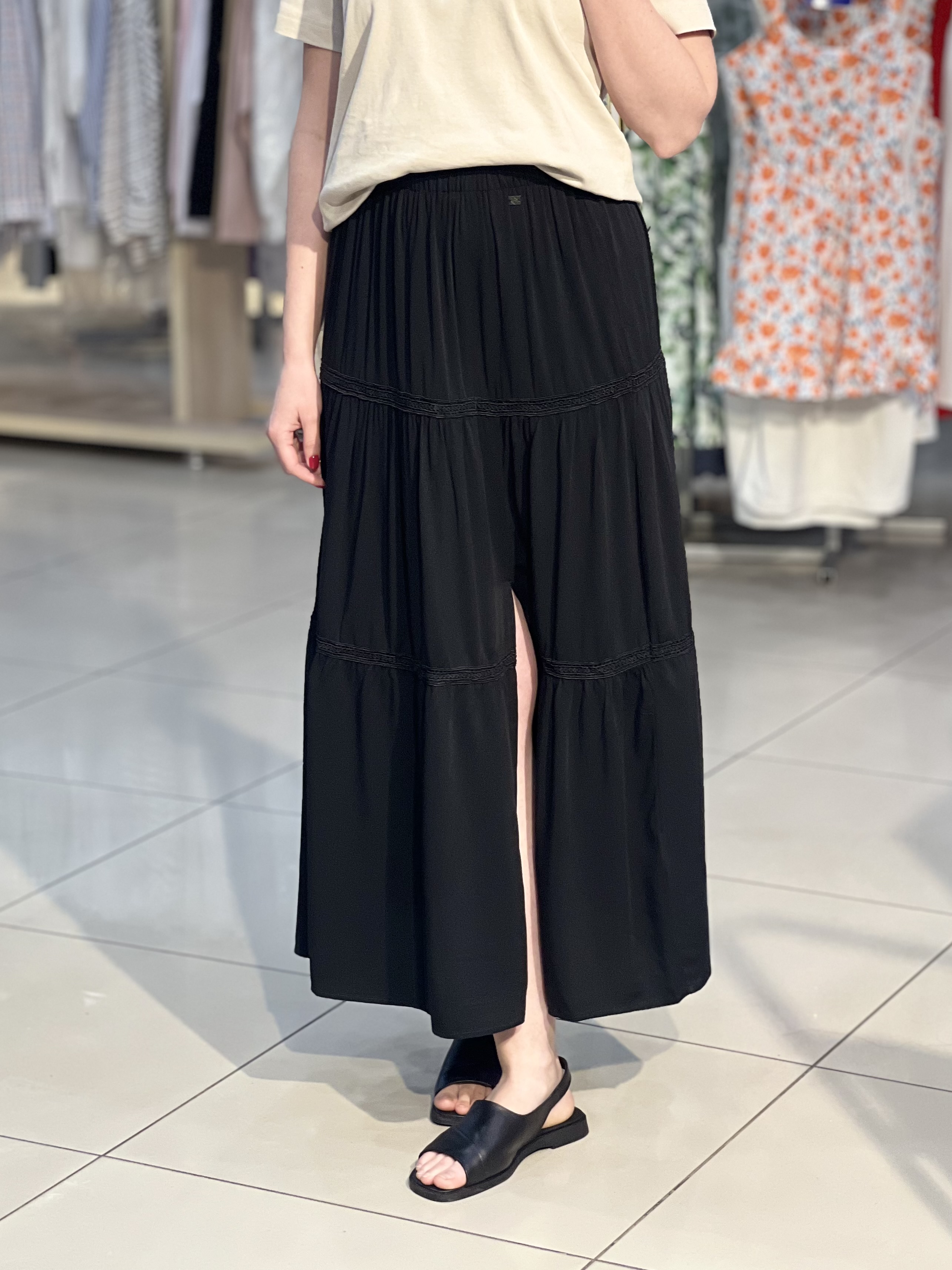 Спідниця LO L04395 G-FLAVIA довга волани мережка чорний, XL