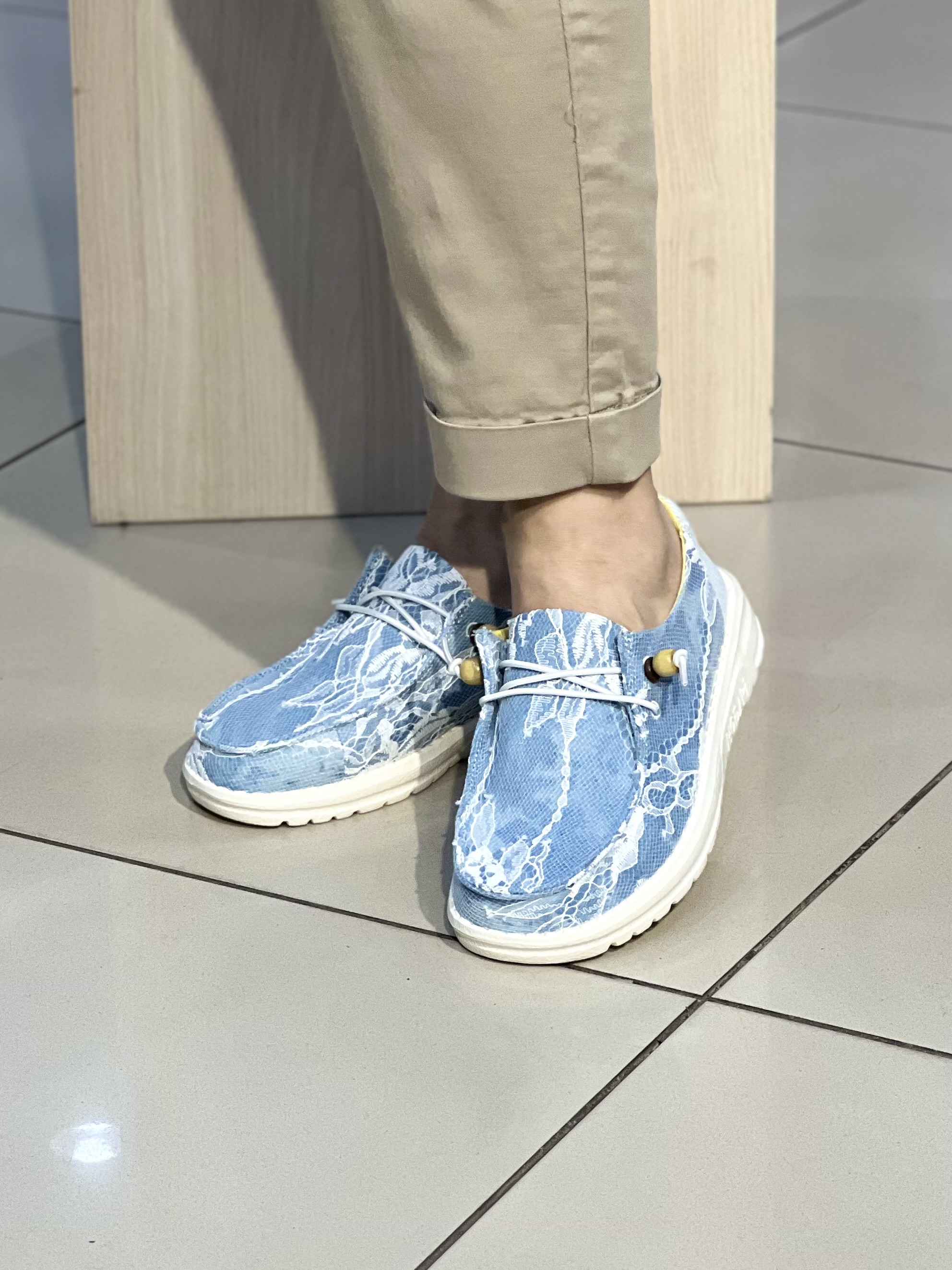 Мокасини жіночі BORA MARBLE 30-34 текстильні з мереживом літо блакитний, 41