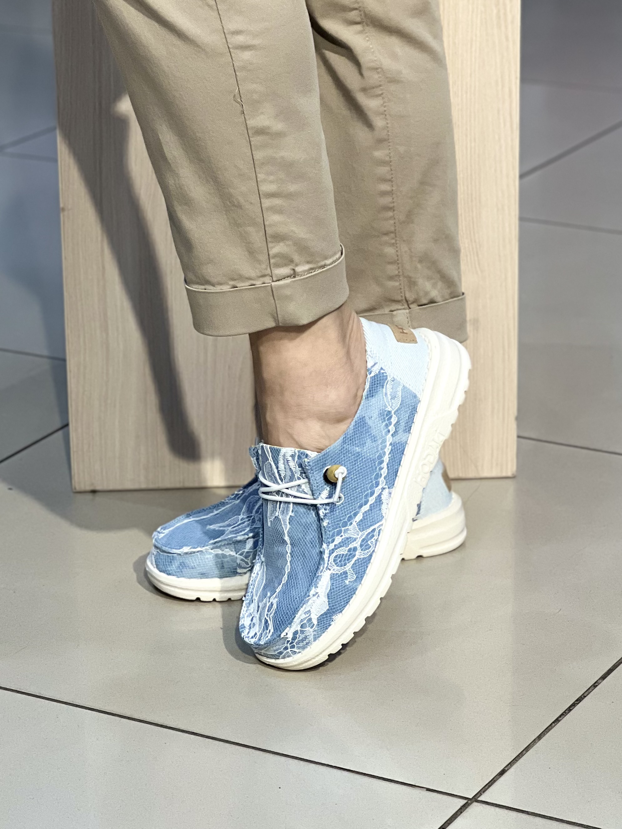 Мокасини жіночі BORA MARBLE 30-34 текстильні з мереживом літо блакитний, 41