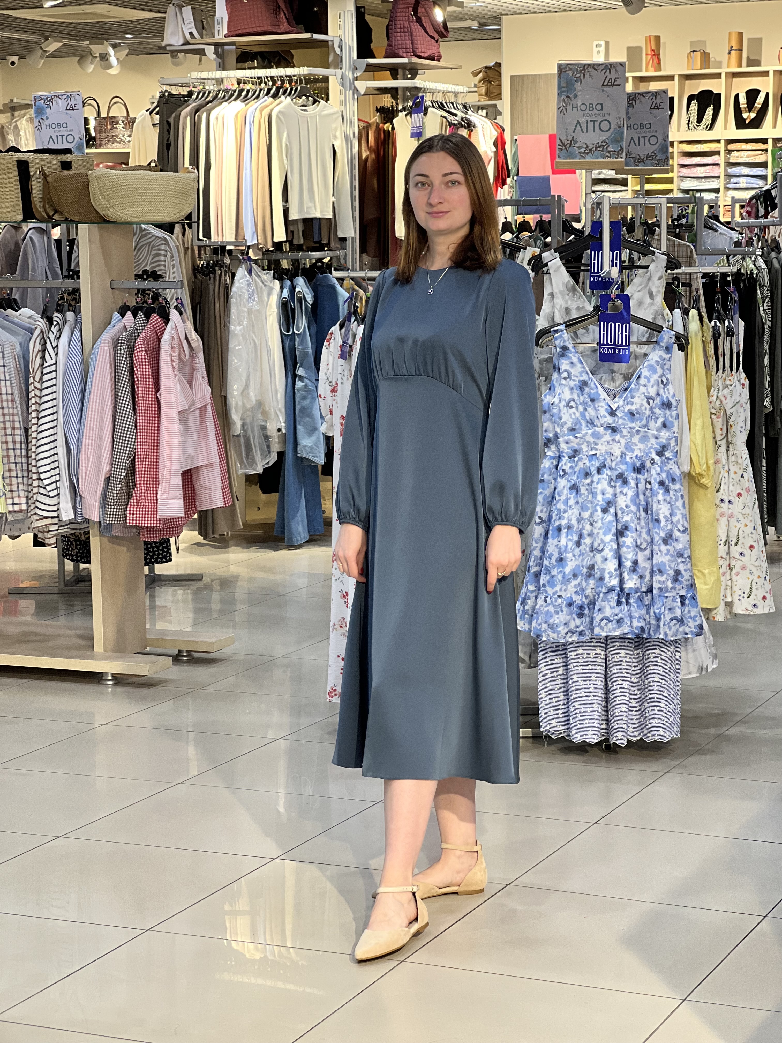 Сукня LJ 7022 перлинний атлас лазурово-синій, 36-42