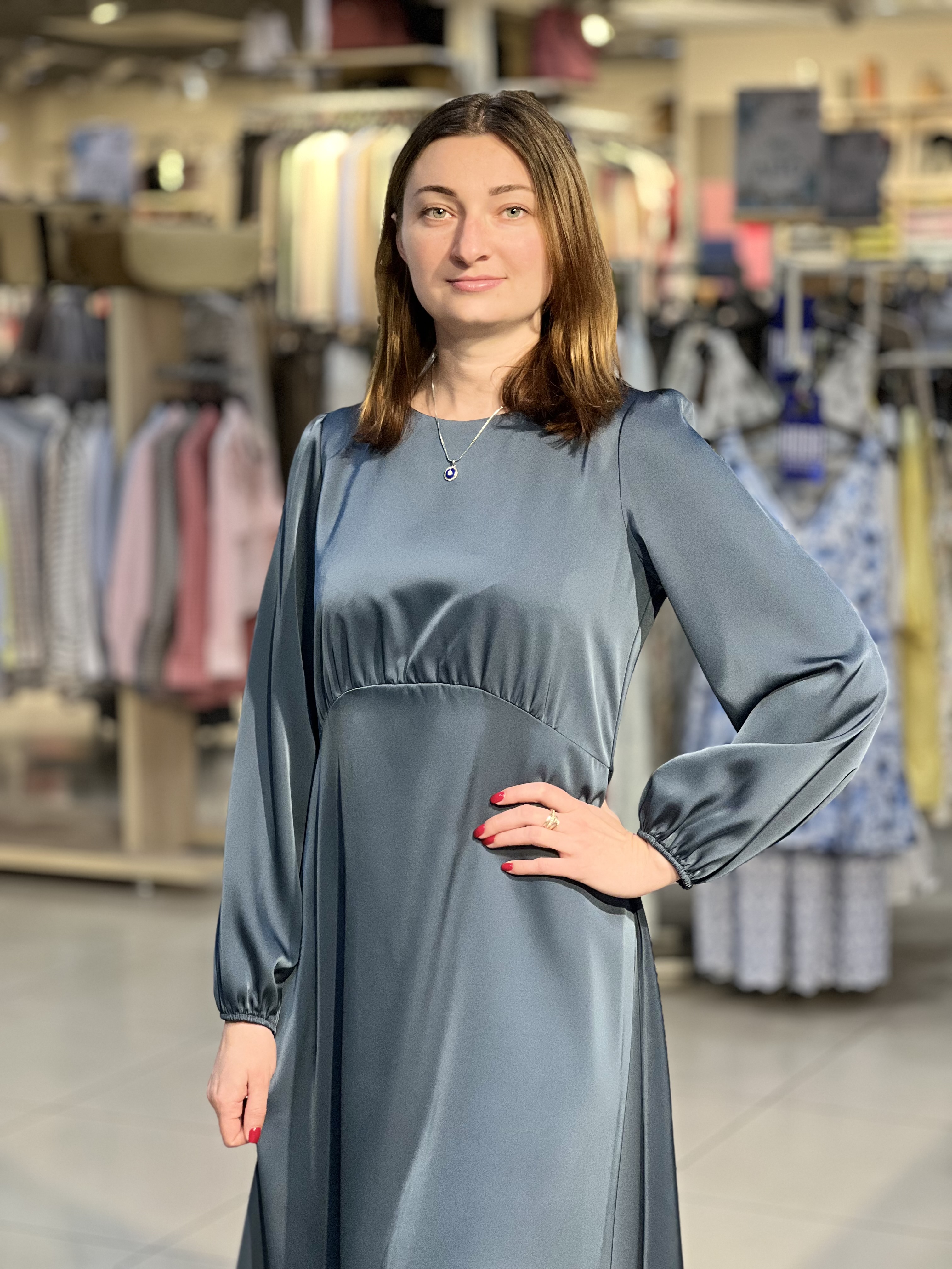 Сукня LJ 7022 перлинний атлас лазурово-синій, 36-42