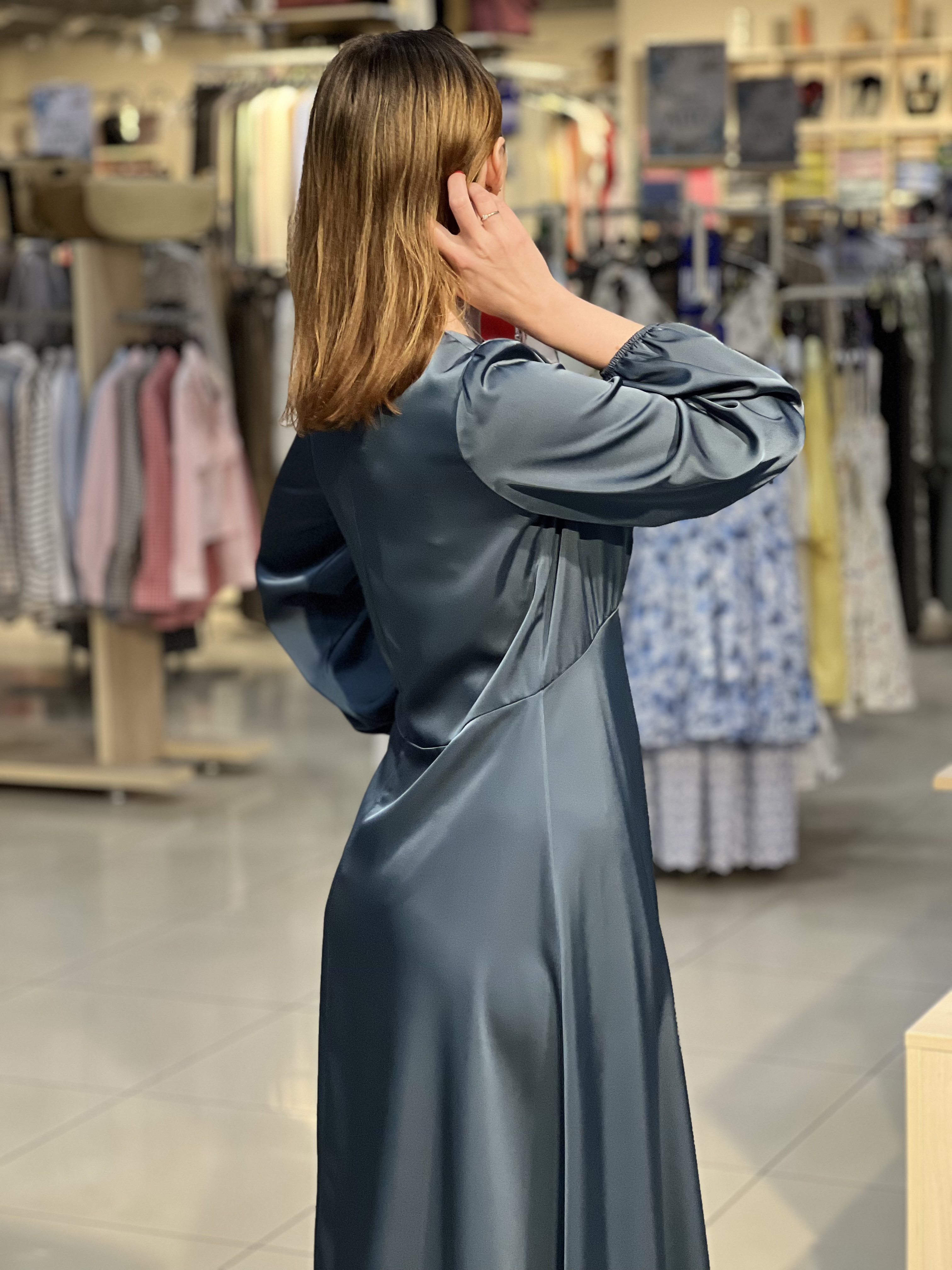 Сукня LJ 7022 перлинний атлас лазурово-синій, 42-48